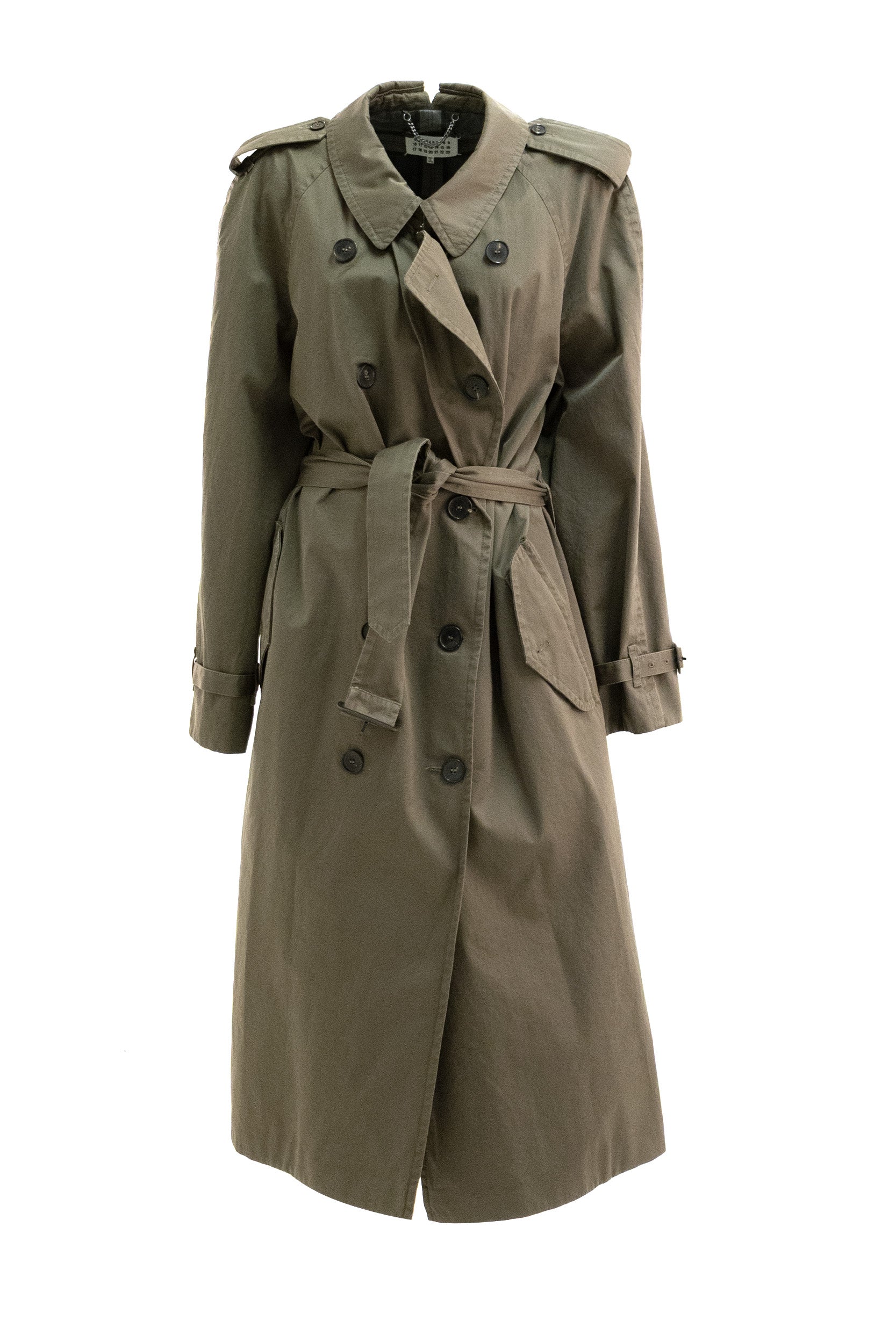 Trench lungo doppiopetto di cotone di colore verde militare<BR/> S51AH0209 M35241 727 MAISON MARGIELA 