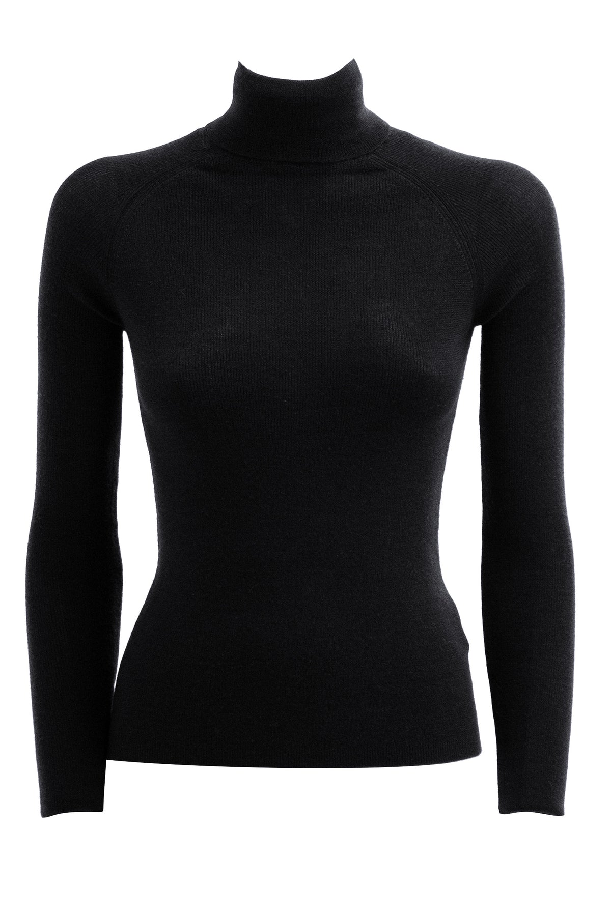 Maglia in lana merino e seta a costine di colore nero<BR/> KH6K203-FPU701 002 MAJESTIC 