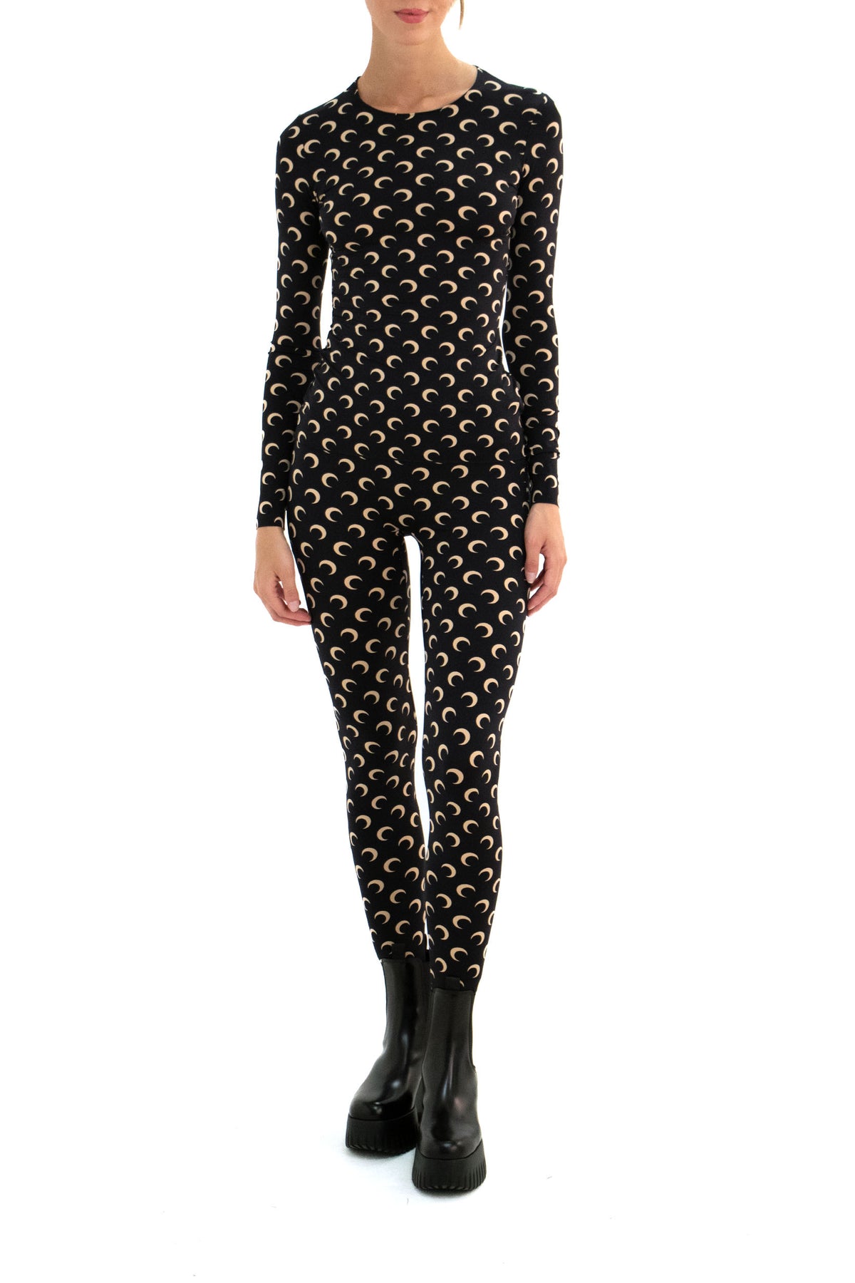 MARINE SERRE Leggings in jersey stretch color nero, view 3