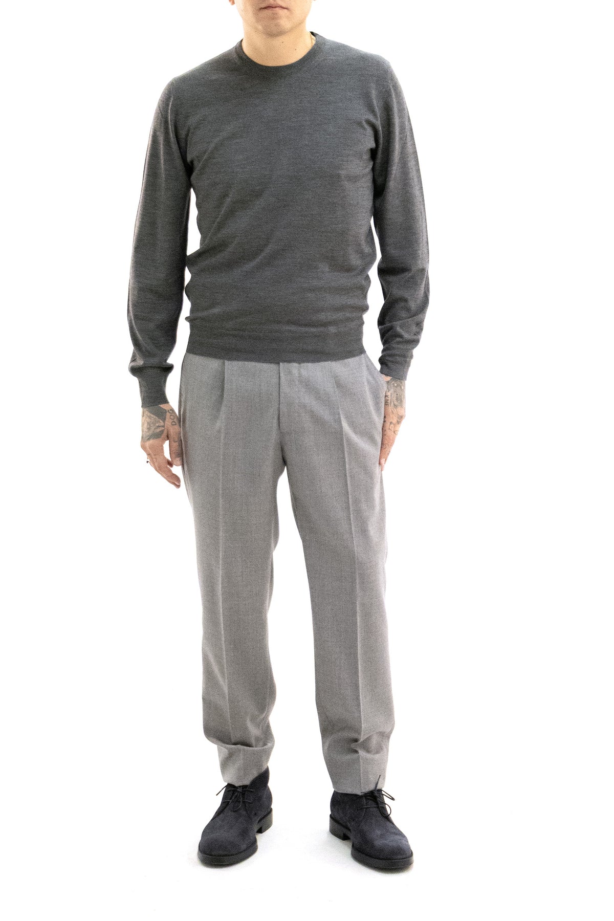 MAUREL Pullover Girocollo in Lana, Grigio, vista 2