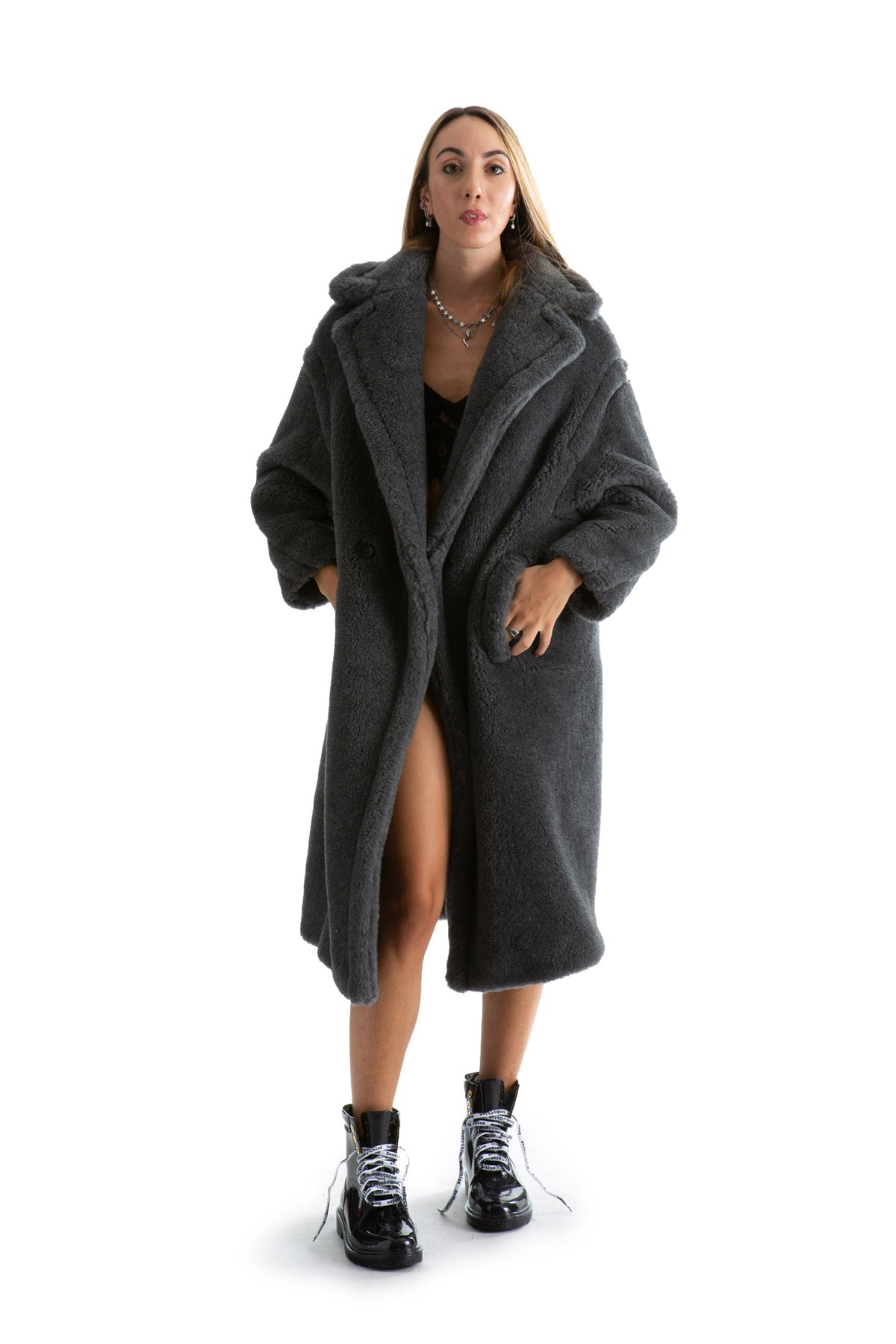MAX MARA Cappotto Icon Teddy Bear colore grigio, vista 2