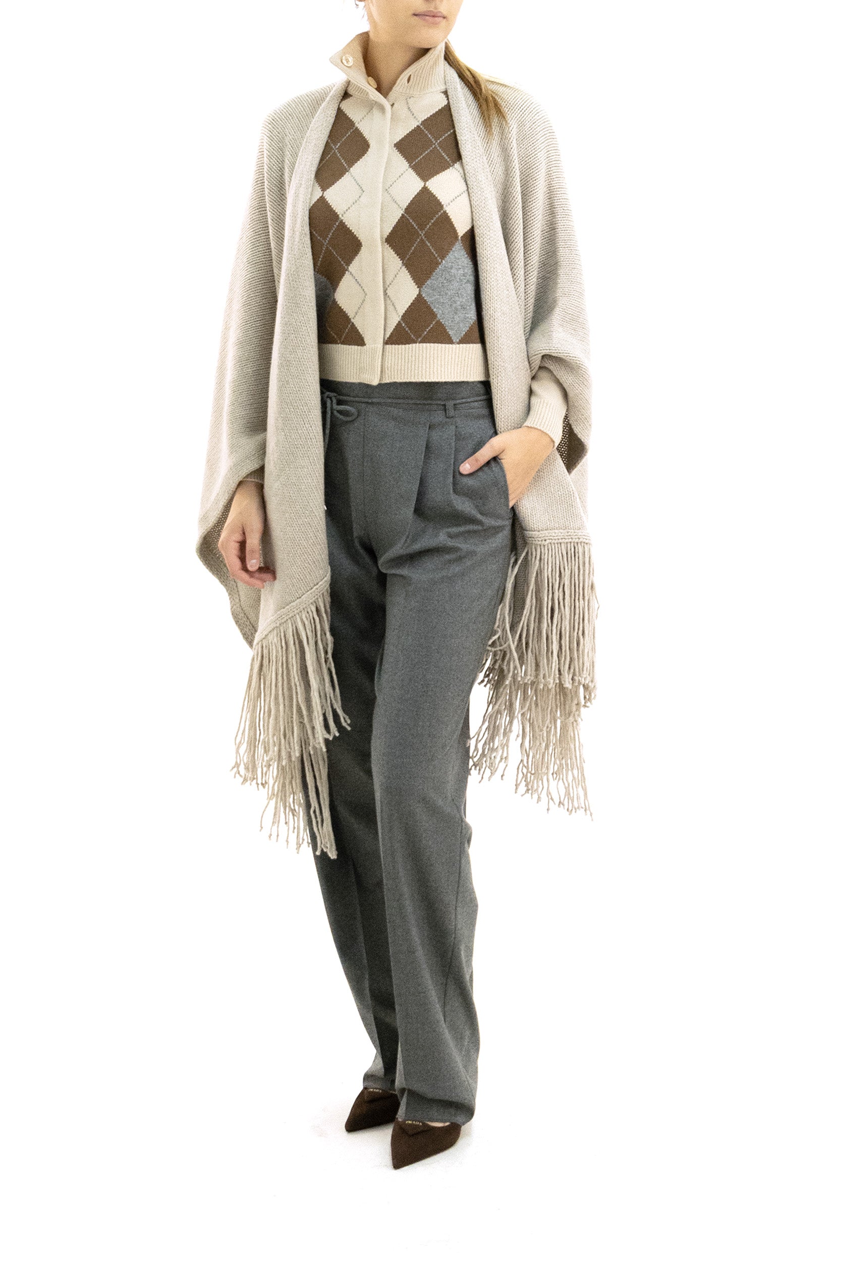 Cappa in maglia di lana e cachemire di colore beige<BR/> MXABACINI 002 MAX MARA 