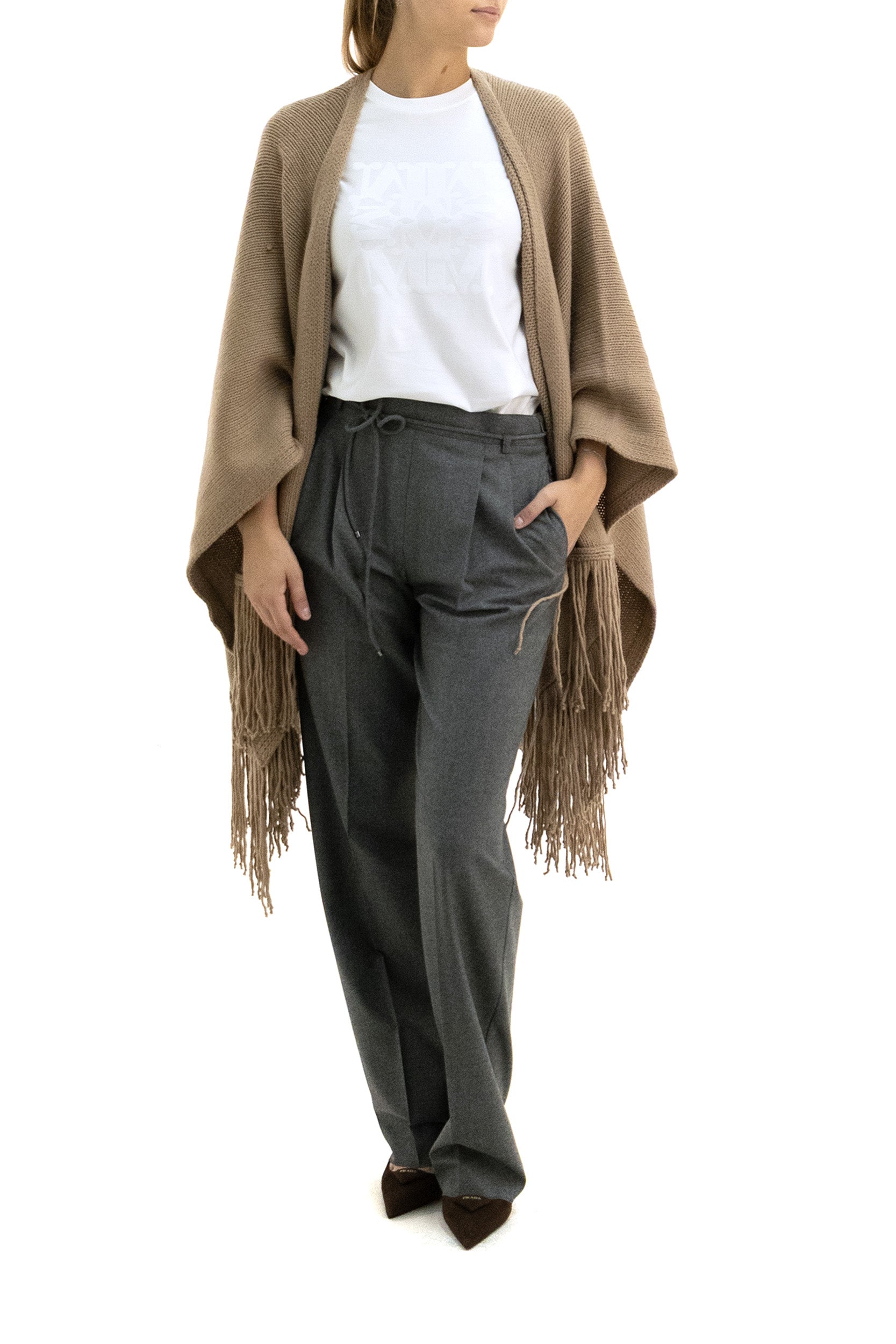 Cappa in maglia di lana e cachemire color cammello<BR/> MXABACINI 003 MAX MARA 