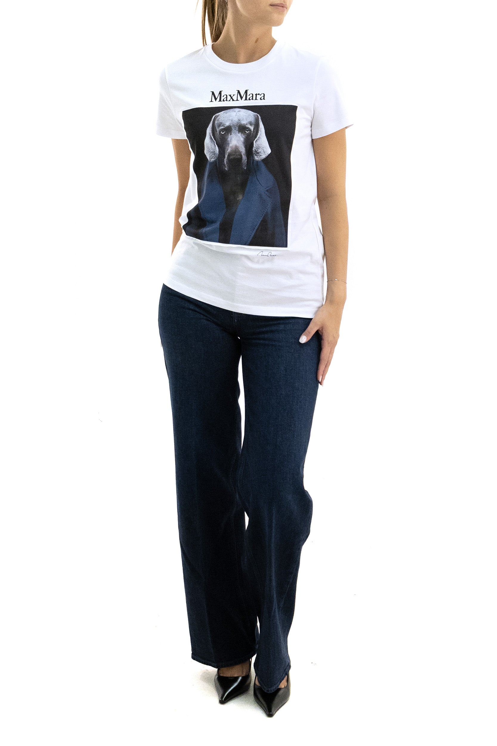 T-shirt in jersey di colore bianco<BR/> MXMCALCA 009 MAX MARA 