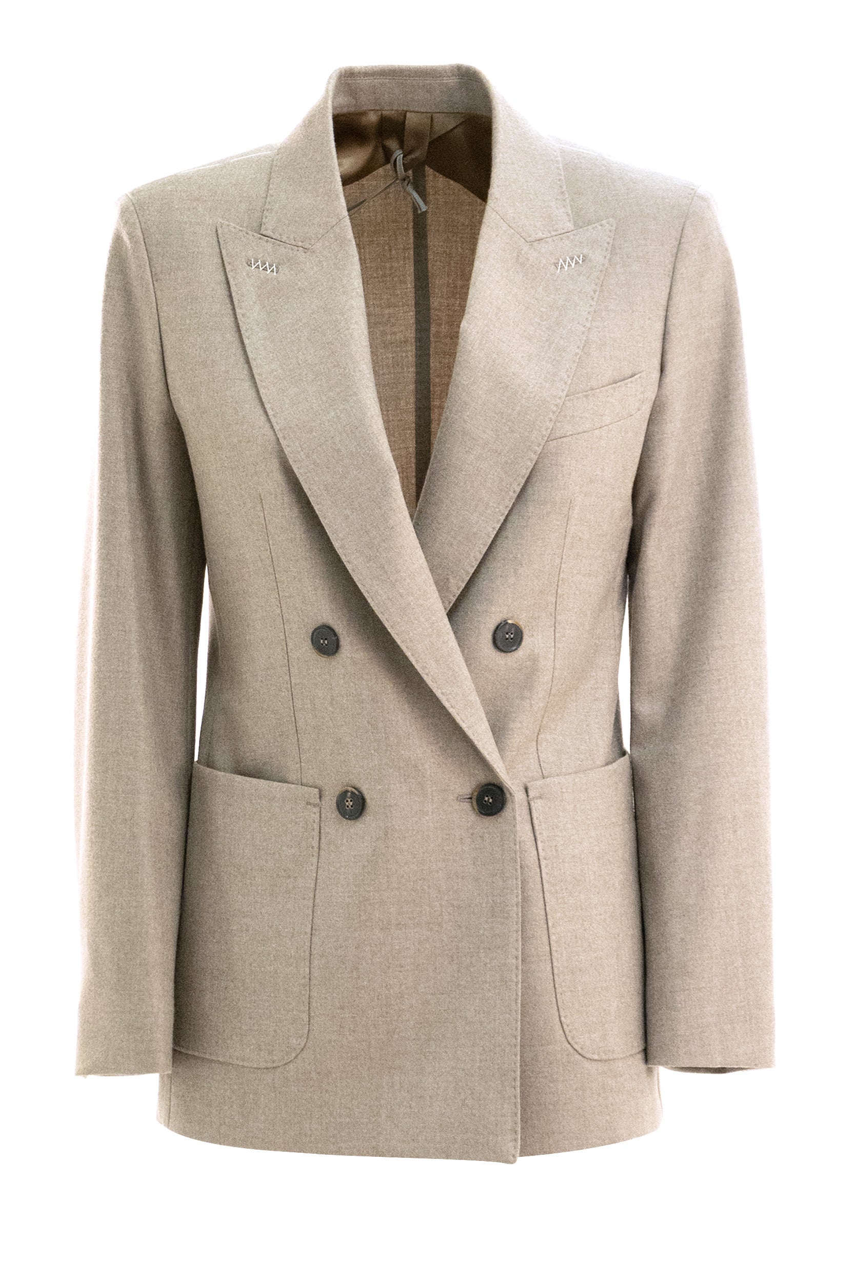 Giacca doppiopetto  in foulé di cachemire di colore beige<BR/> MXMCLORURO 002 MAX MARA 