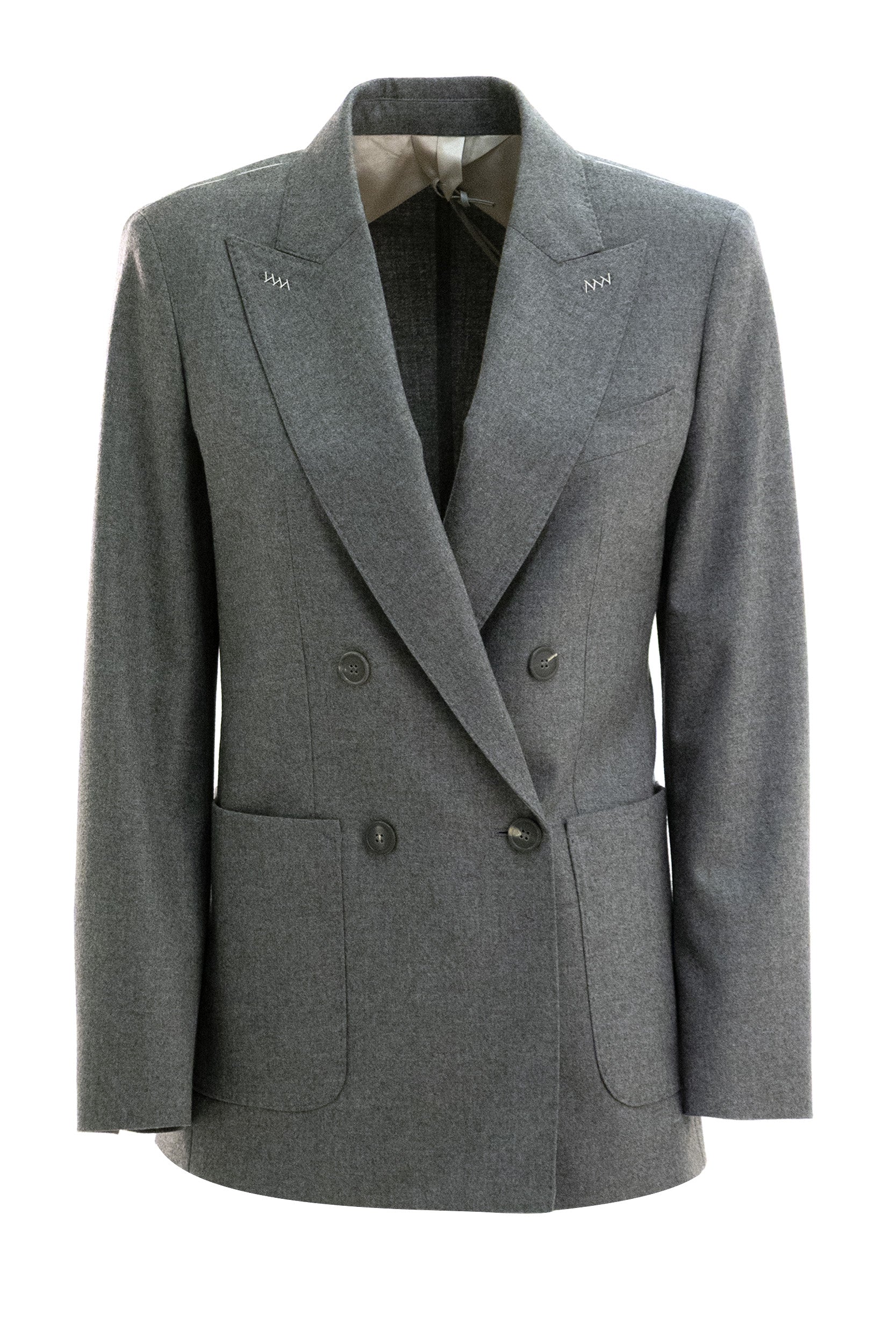 Giacca doppiopetto  in foulé di cachemire di colore grigio<BR/> MXMCLORURO 012 MAX MARA 