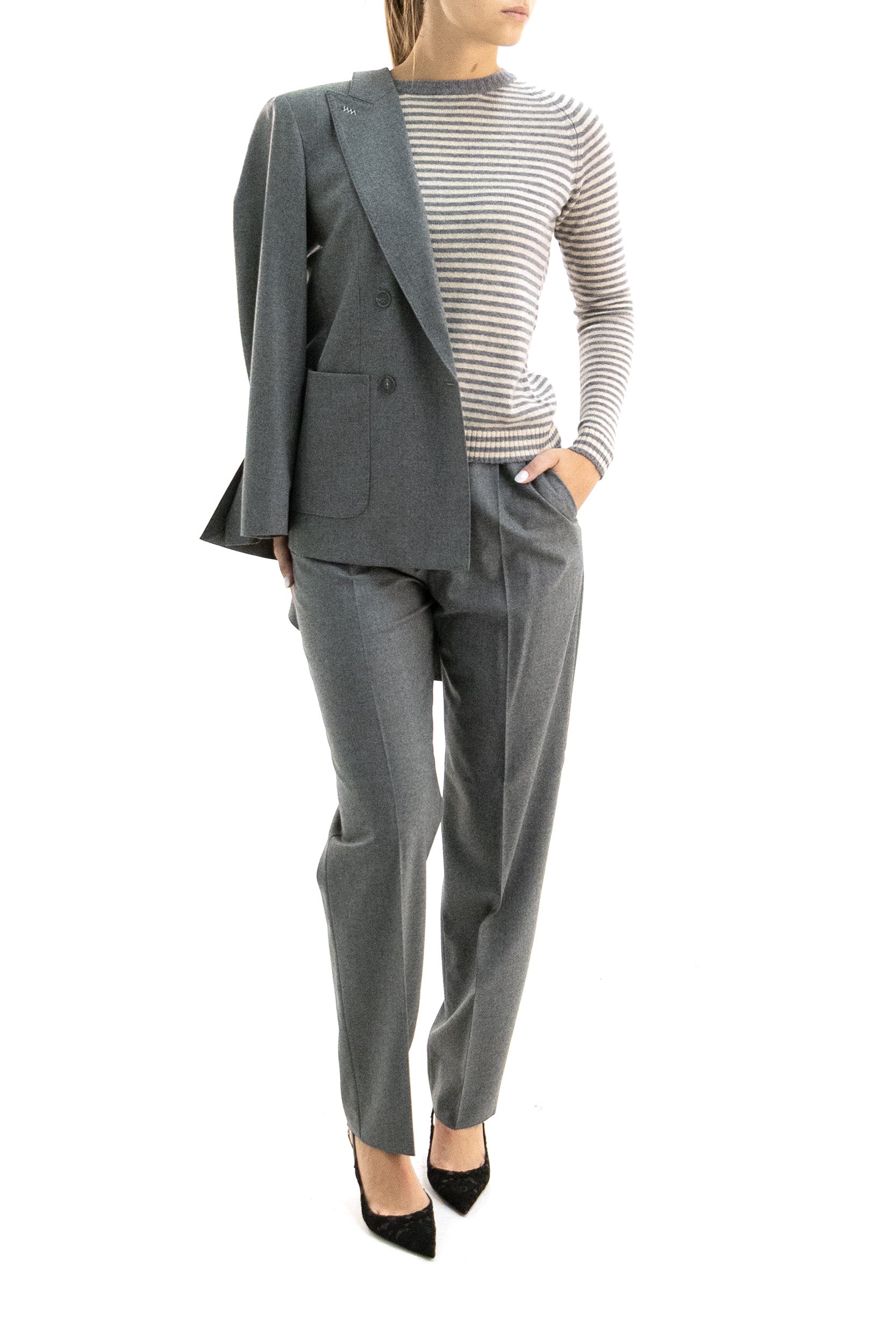 Giacca doppiopetto  in foulé di cachemire di colore grigio<BR/> MXMCLORURO 012 MAX MARA 