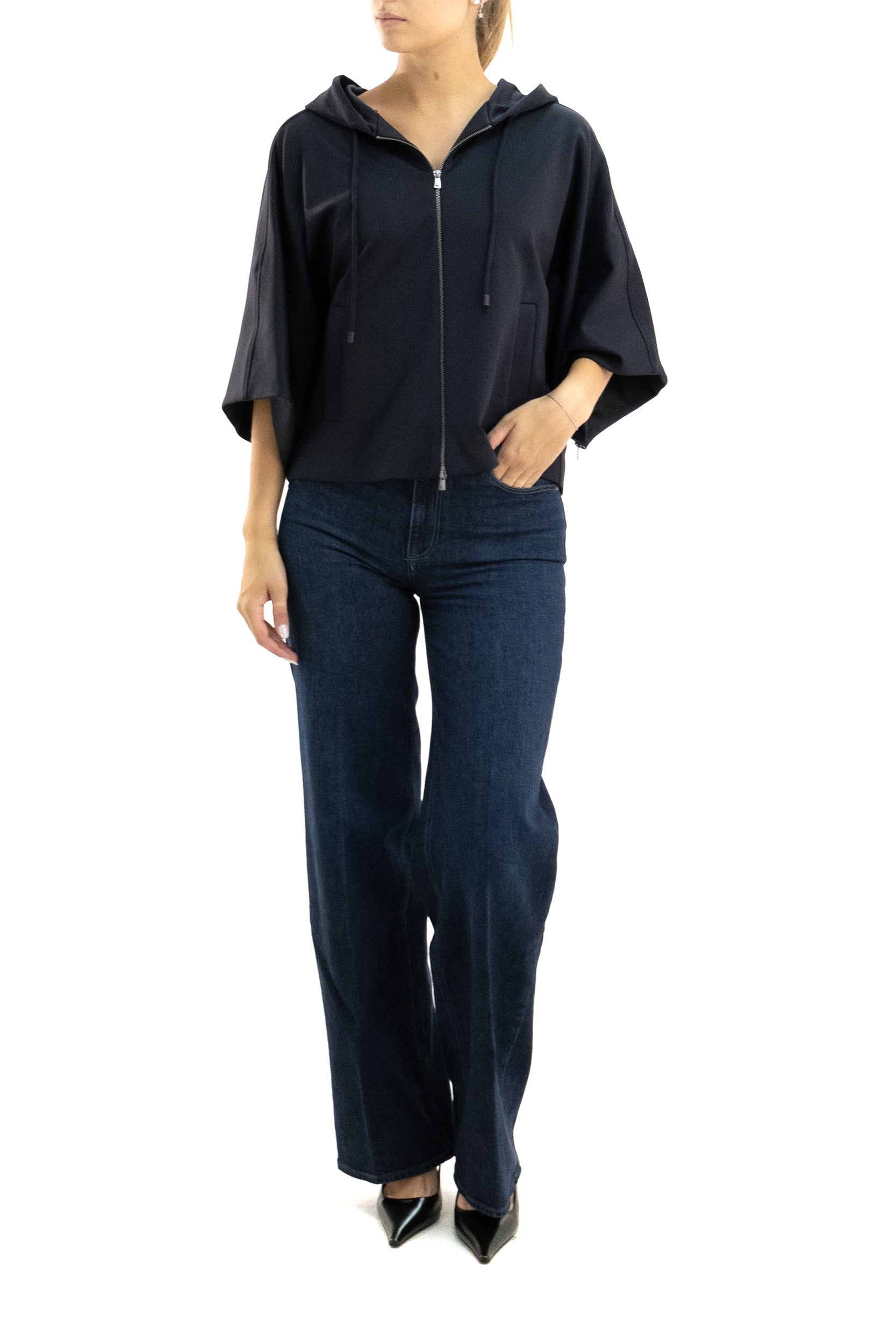 Felpa con cappuccio in jersey tecnico di cotone di colore blu<BR/> MXMFIDATO 003 MAX MARA 
