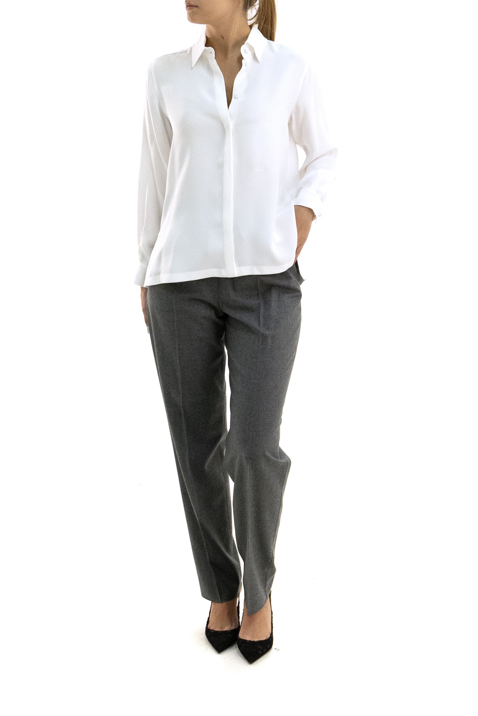 Camicia in crêpe de Chine di seta di colore bianco<BR/> MXMGERANIO 002 MAX MARA 