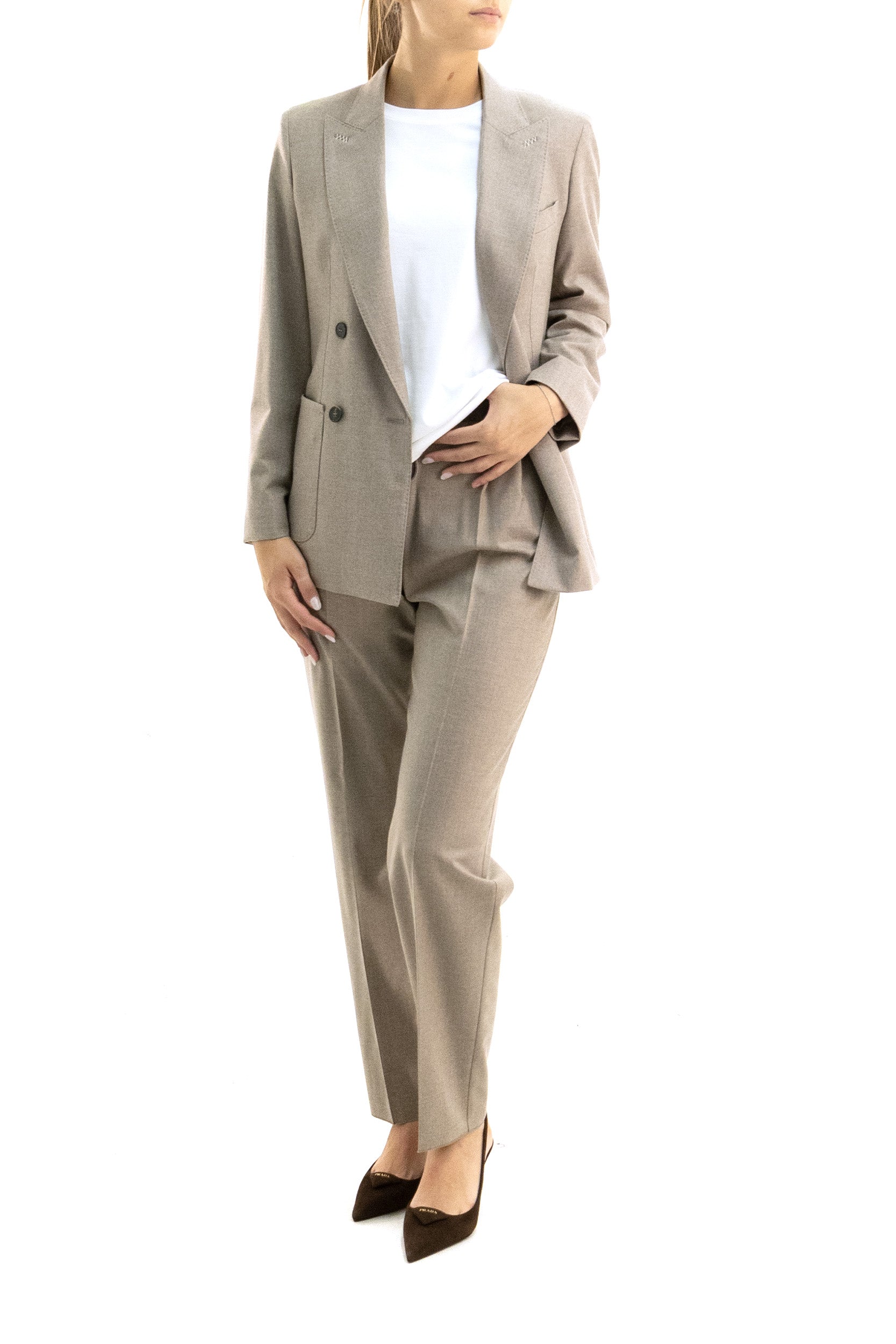 Pantaloni in foulé di cachemire di colore beige<BR/> MXMZAMIA 002 MAX MARA 