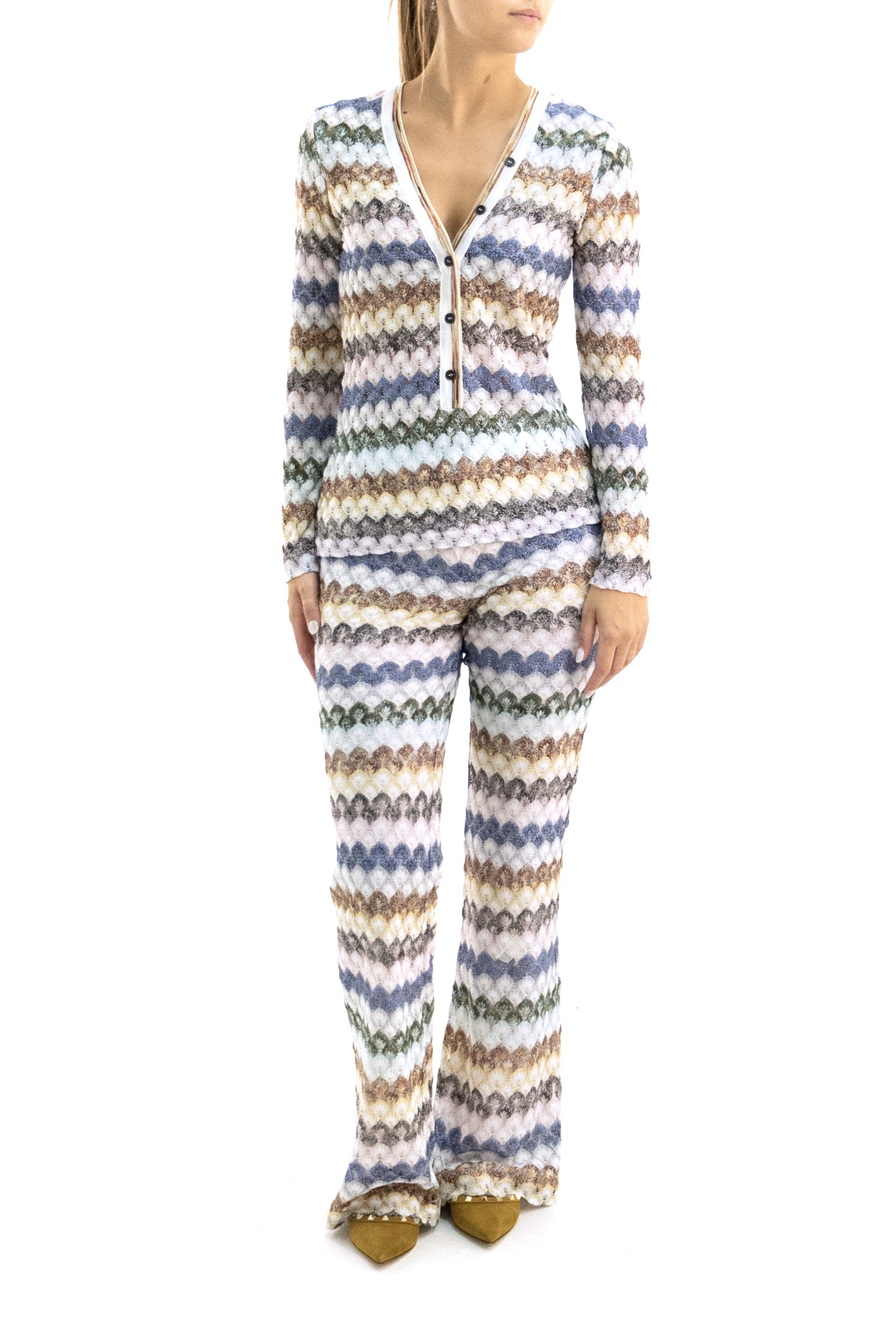 Pantaloni in viscosa lamé con motivo pizzo multicolore<BR/> DS26WI09-BR015P SMSPU MISSONI 