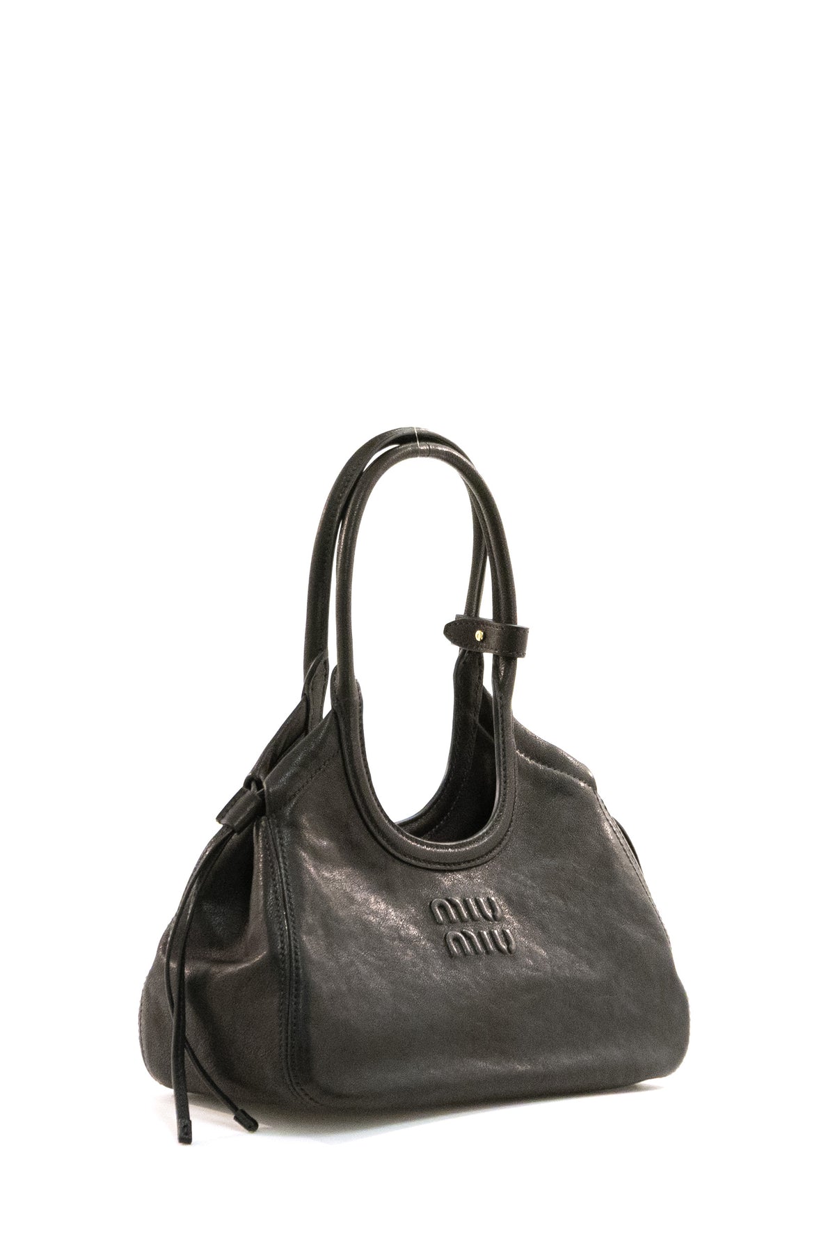 MIU MIU Borsa Ivy in nappa di colore nero, vista 2
