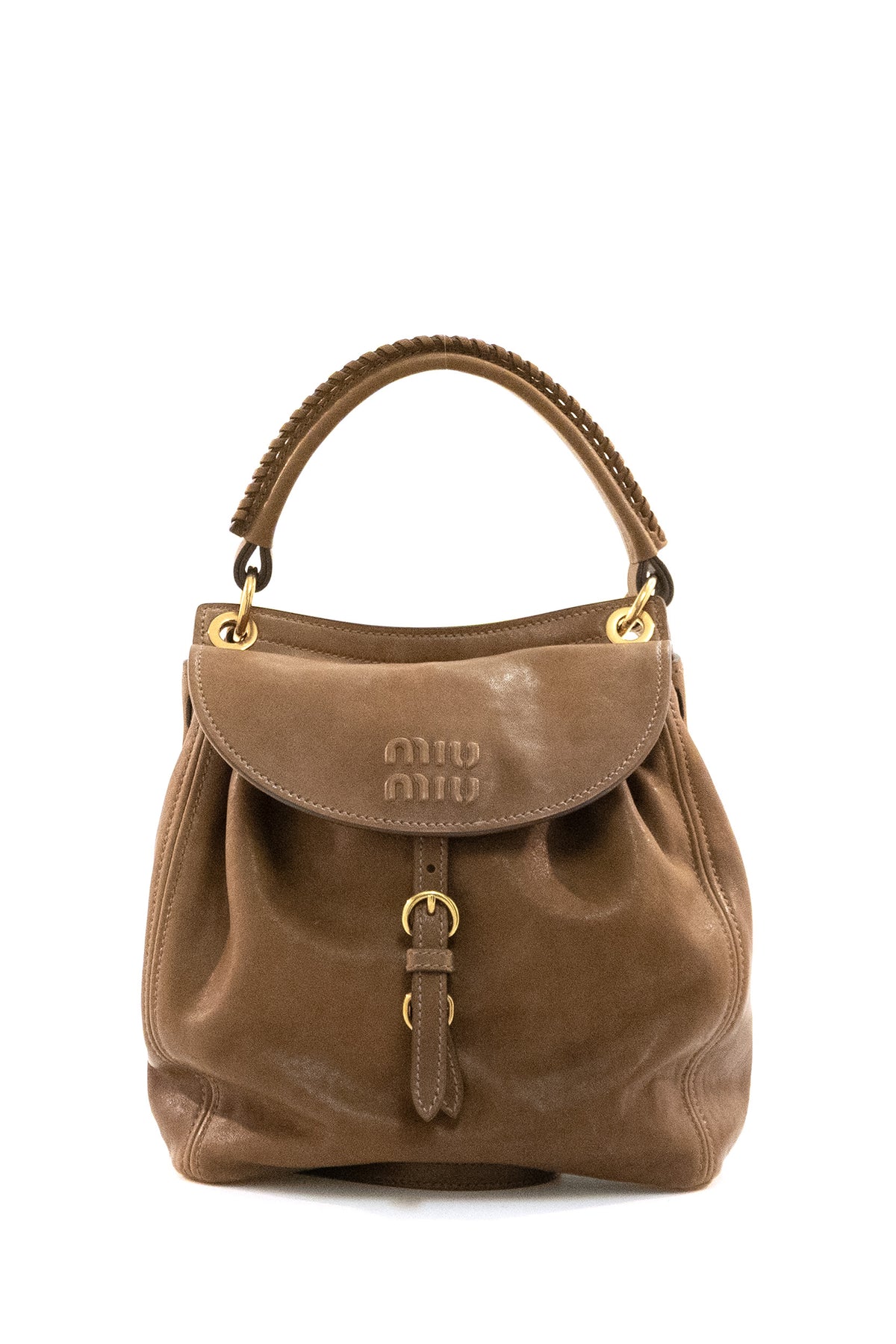 MIU MIU Light brown soft leather Rendez-vous backpack, Marrone