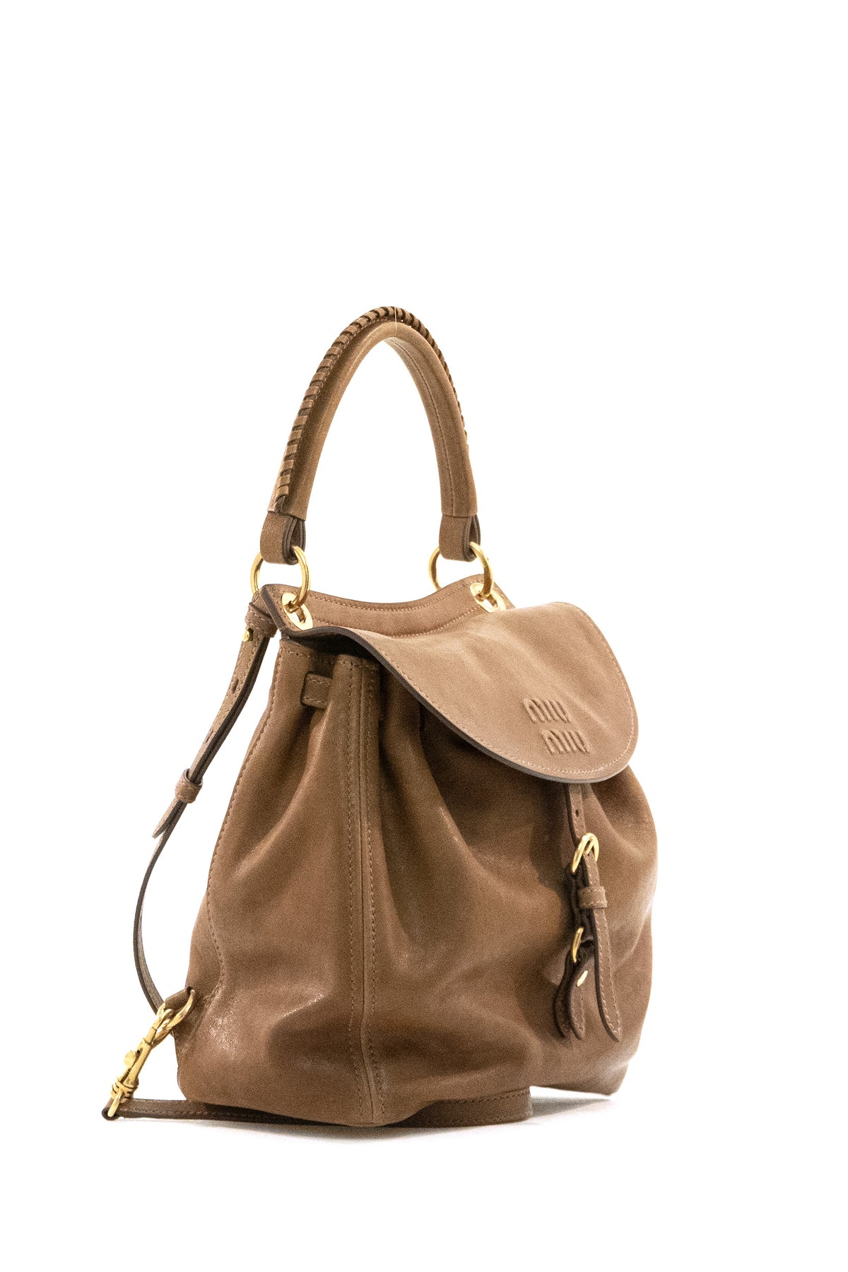 MIU MIU Light brown soft leather Rendez-vous backpack, Marrone, view 2