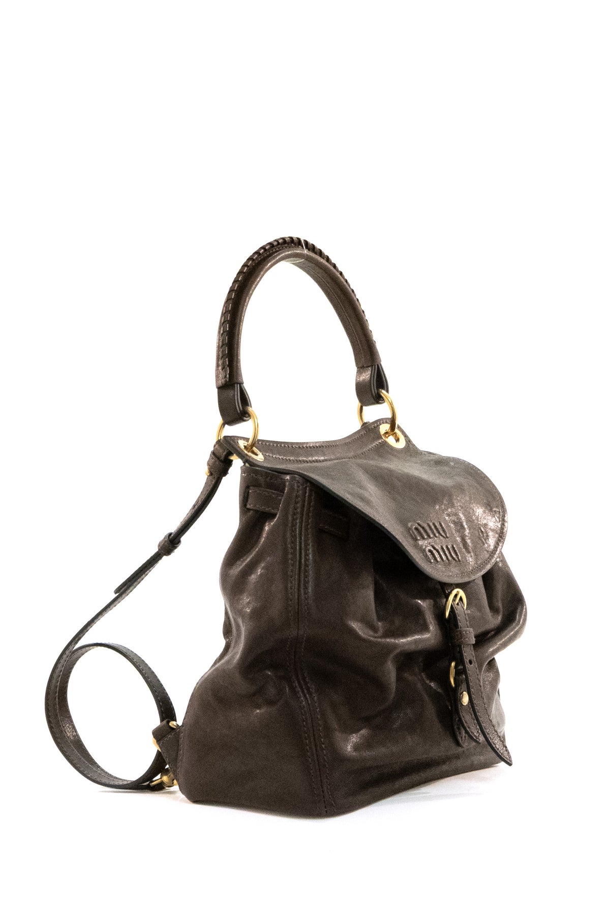 MIU MIU Zaino Rendez-vous in nappa di colore marrone, vista 3