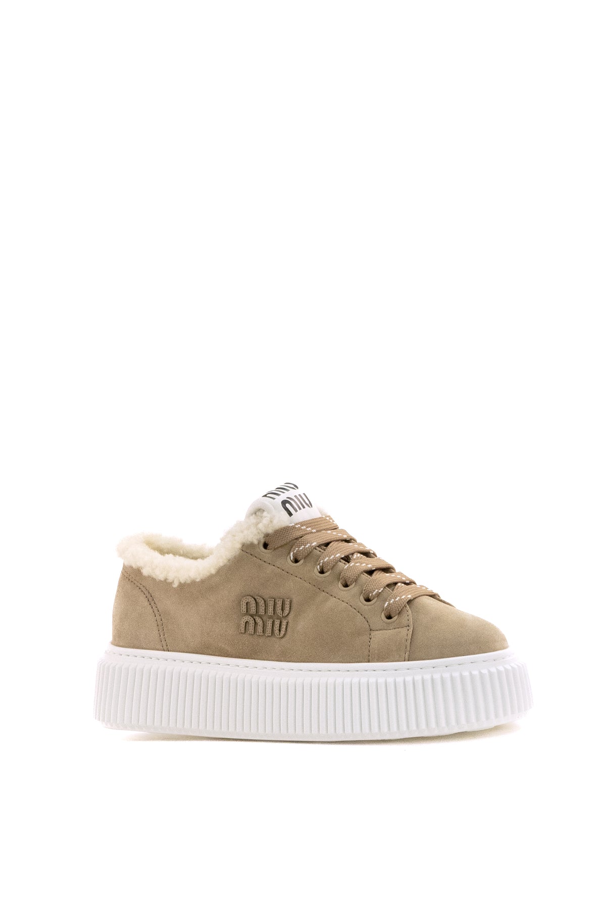 MIU MIU Beige suede and shearling sneakers, view 2