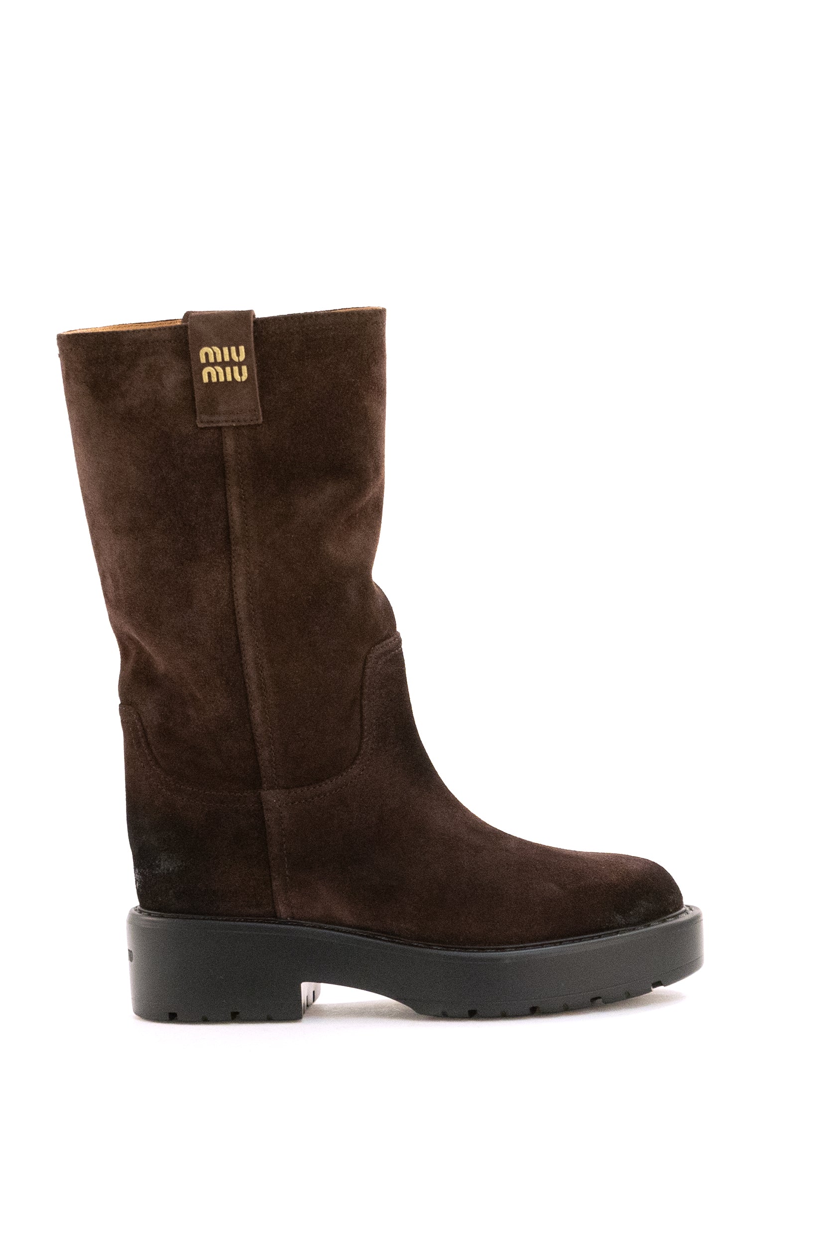 Stivali in suede di colore marrone<BR/> 5U270E F 055 0B2 F0003 MIU MIU 