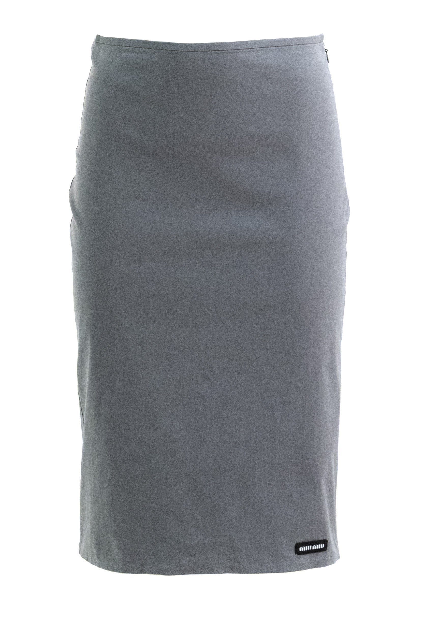 Gonna in popeline stretch di colore grigio<BR/> MG2776 S OOO 6472 F0D65 MIU MIU 
