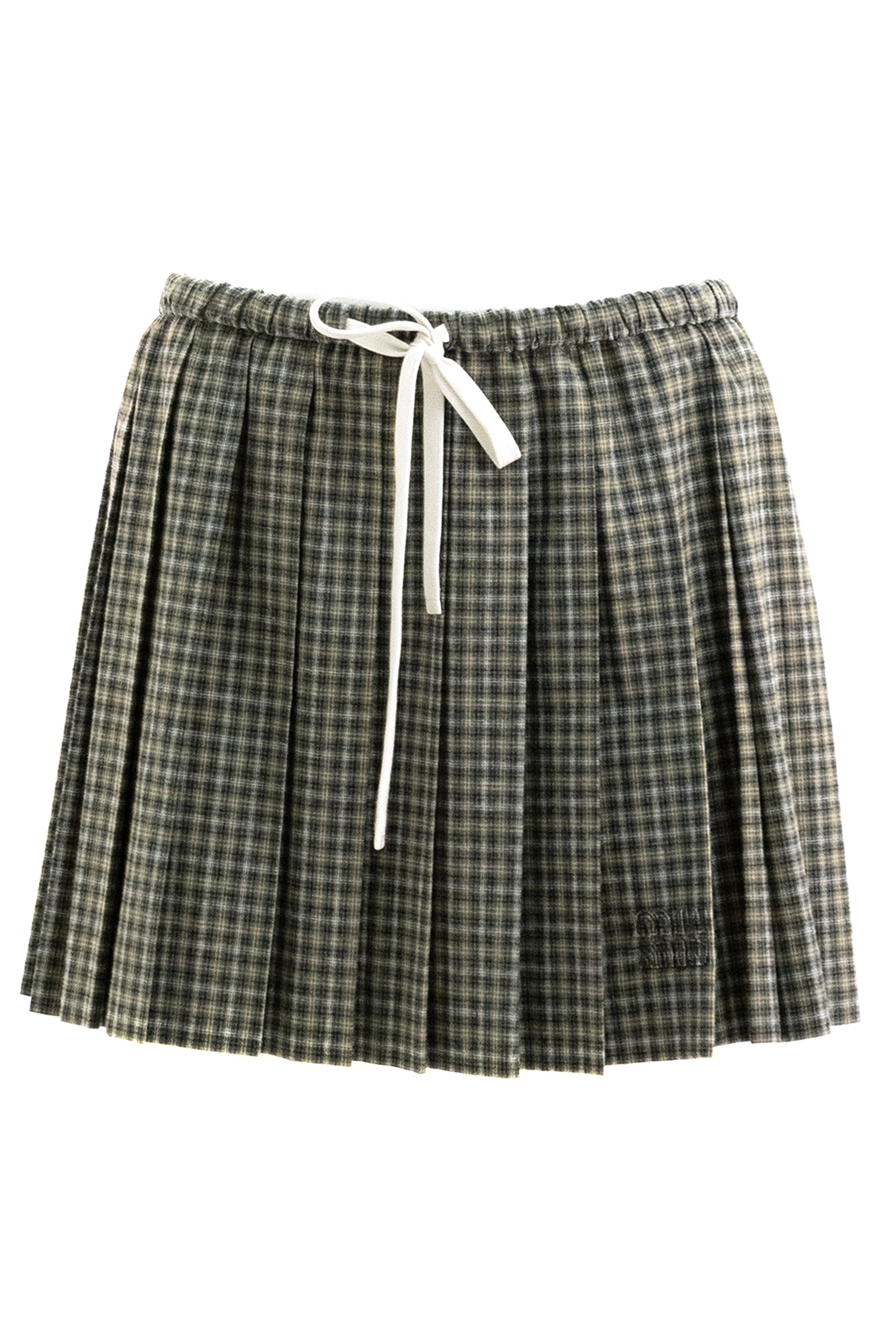 Minigonna in tartan di colore verde oliva e beige<BR/> MG2752 S OOO 6210 F068U MIU MIU 