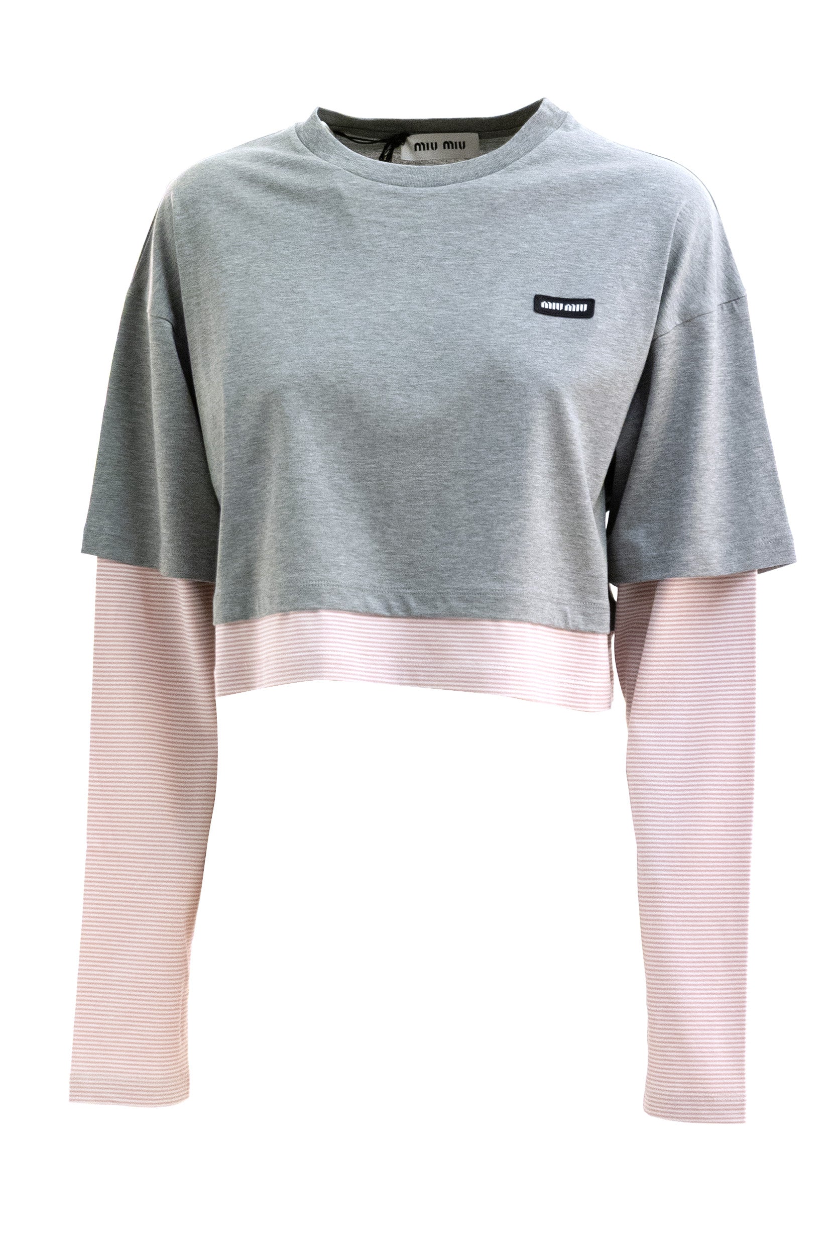 T-shirt in jersey di colore grigio<BR/> MJL135 S OOO 17OR F0L5D MIU MIU 