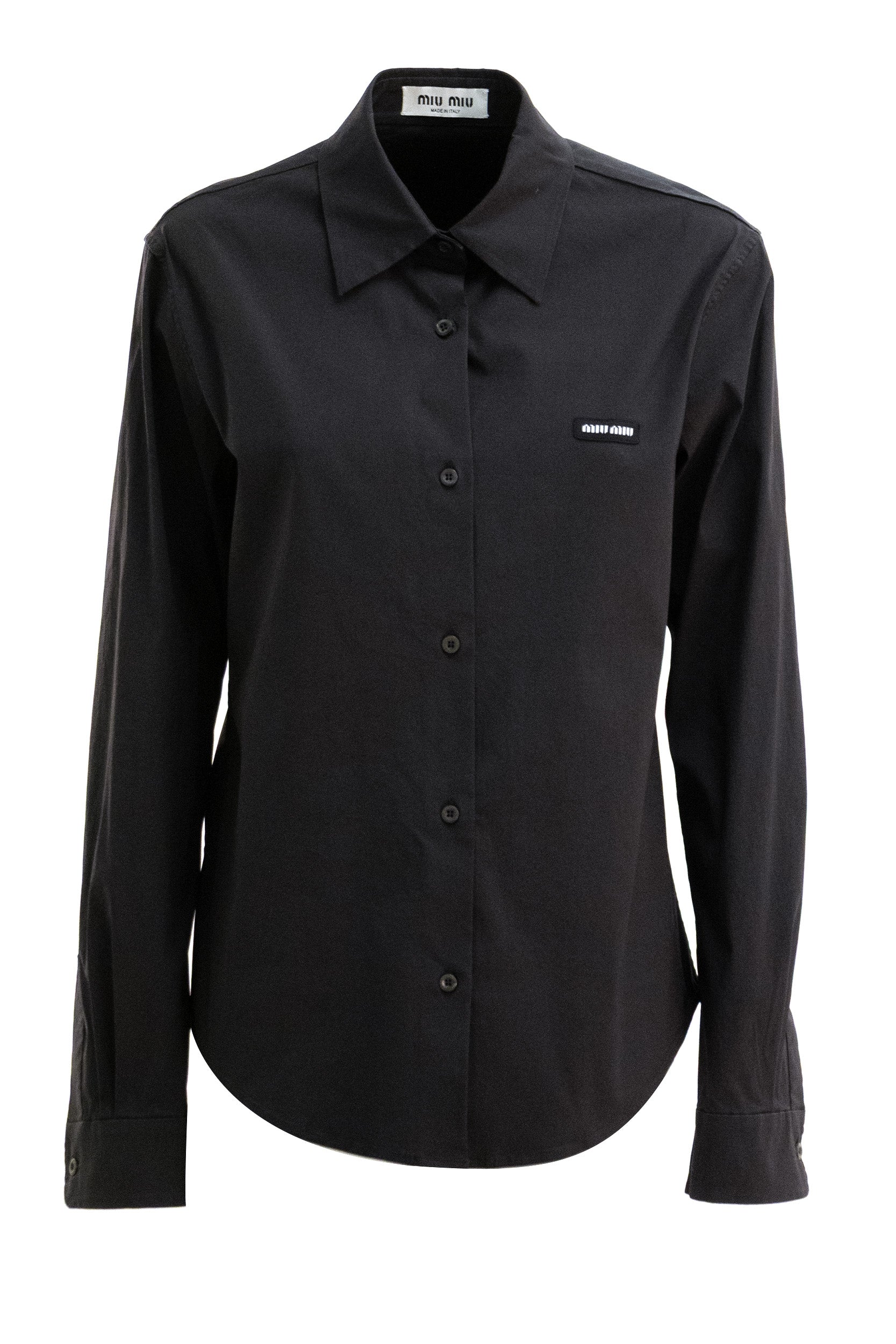 Camicia in popeline di cotone di colore nero<BR/> MK2061 S OOO 6472 F0002 MIU MIU 