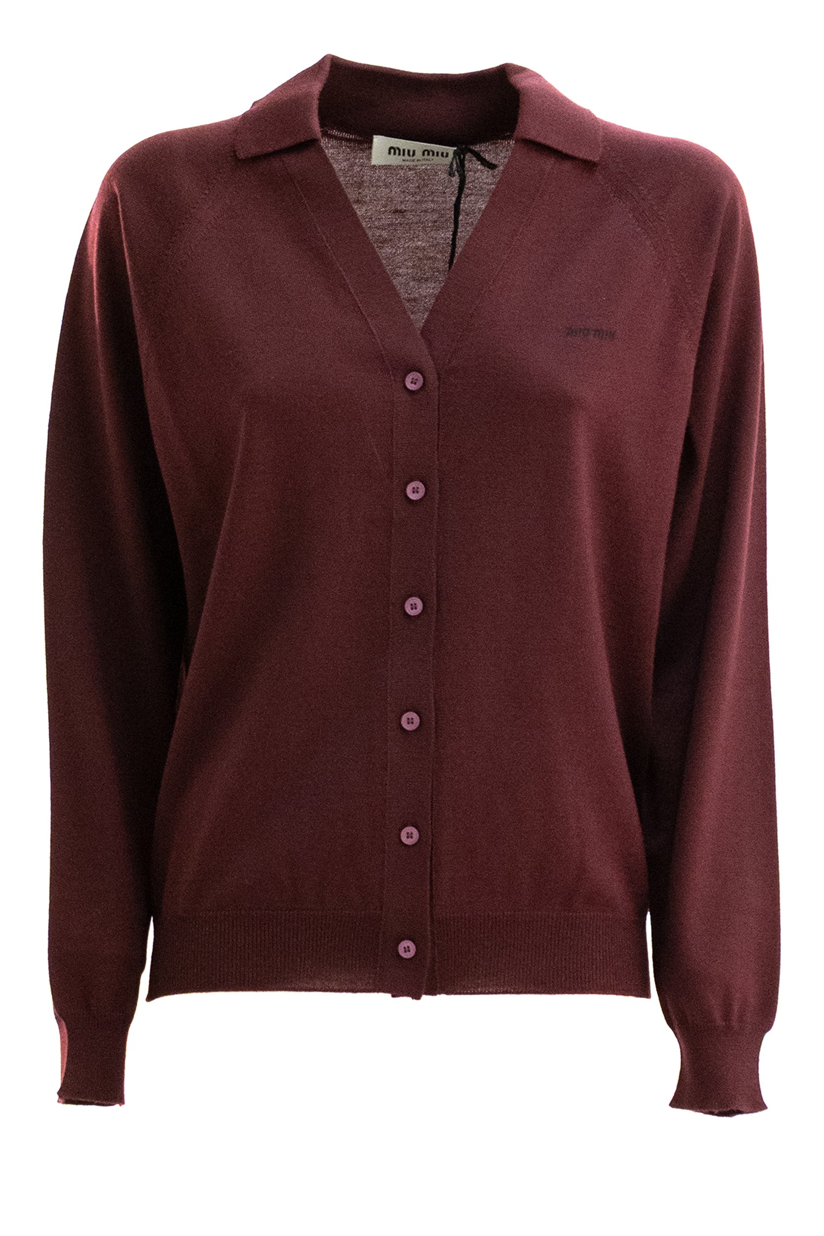 Cardigan in lana color bordeaux<BR/> MMF02Z S OOO 16WJ F0869 MIU MIU 