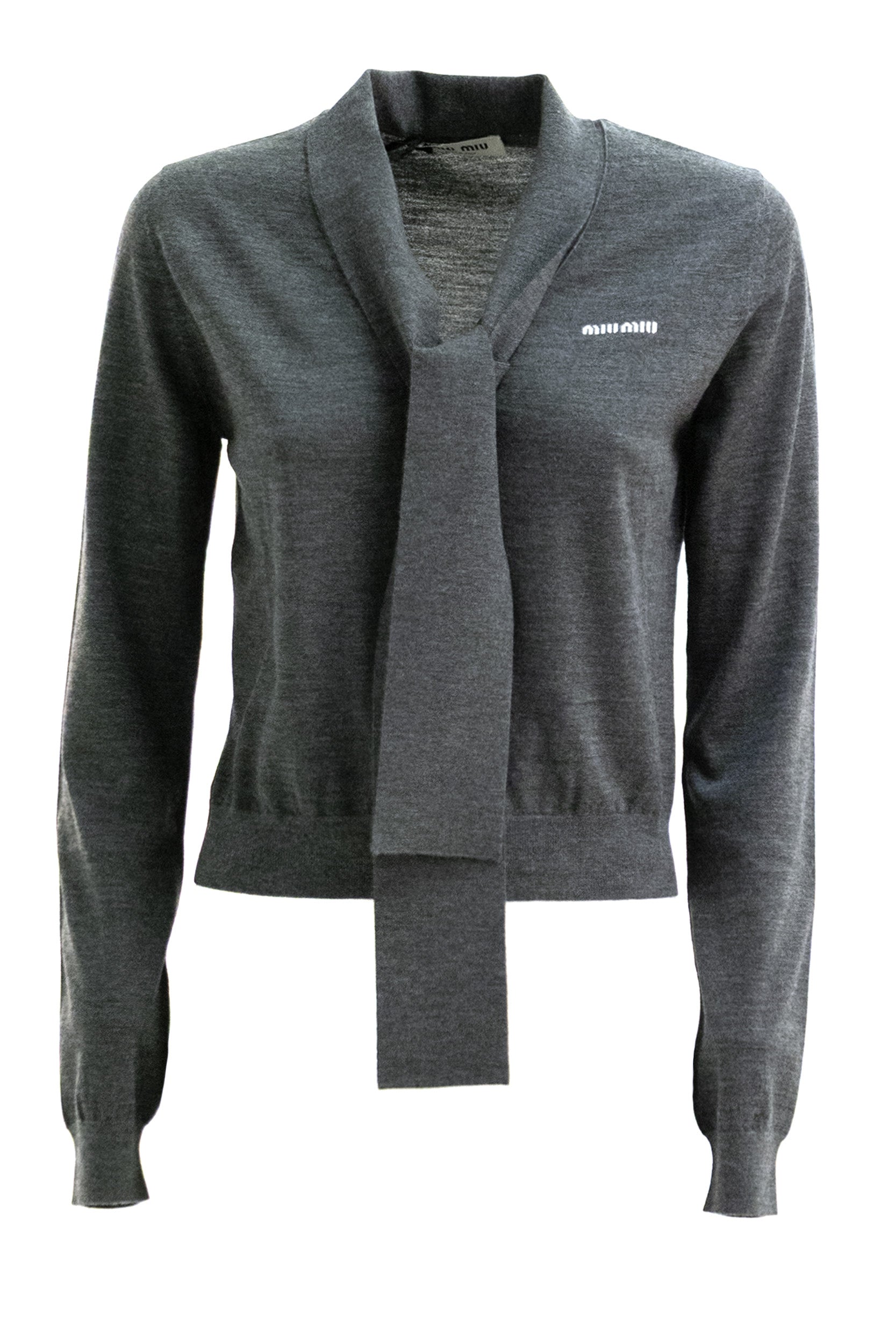 Cardigan in lana di colore grigio<BR/> MMF03X S OOO 6068 F0308 MIU MIU 