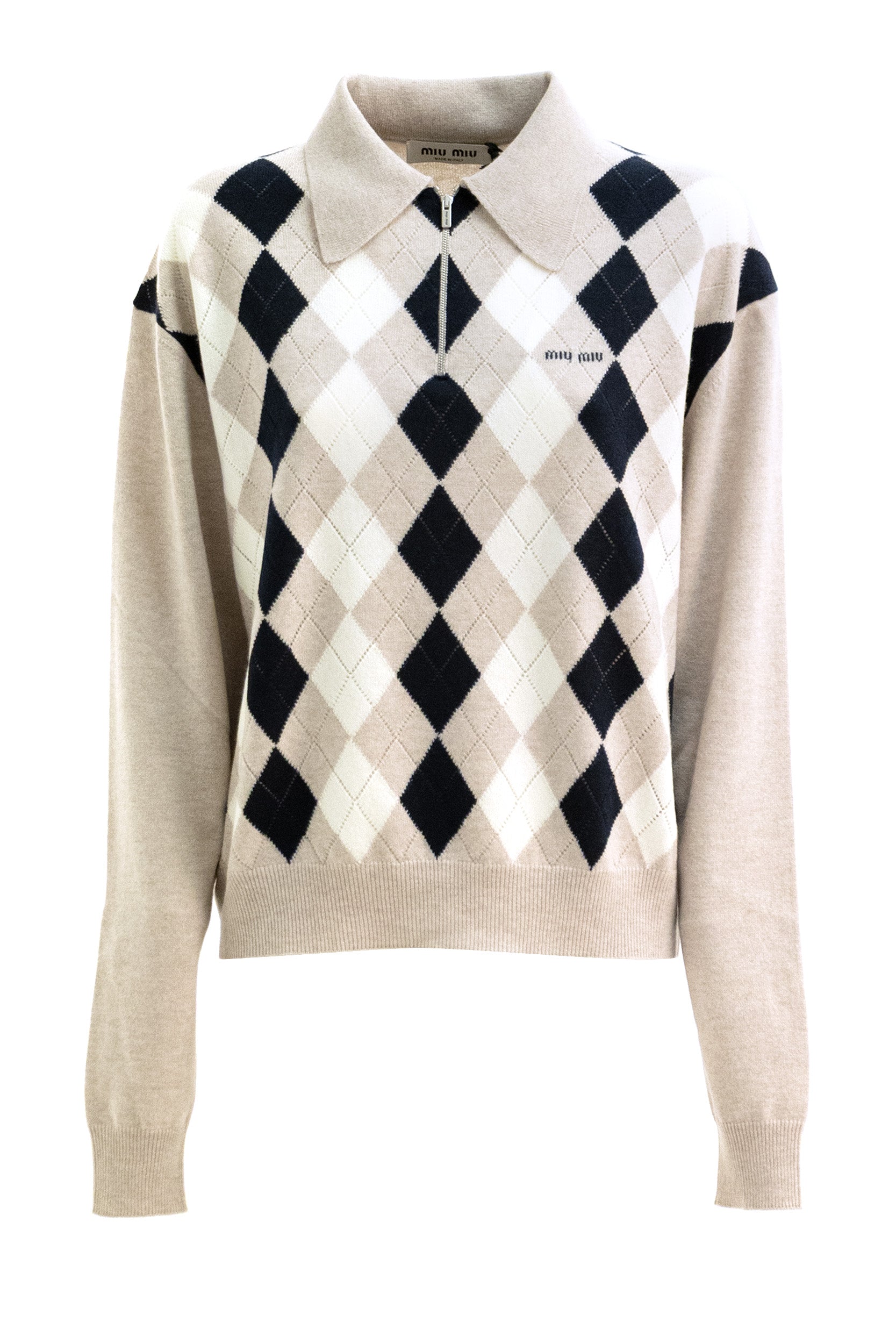 Polo in cashmere  a rombi di colore beige<BR/> MML08B S OOO 6033 F0006 MIU MIU 