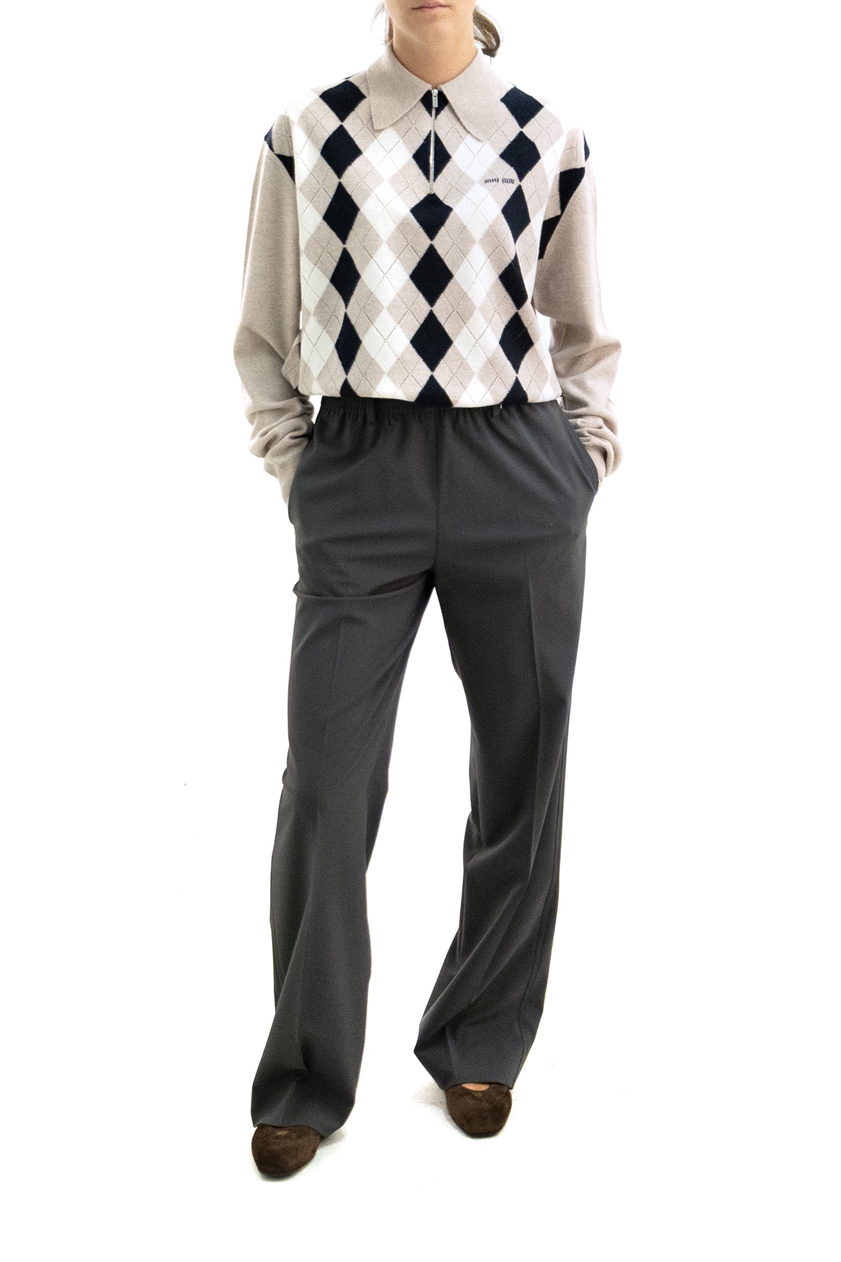 Polo in cashmere  a rombi di colore beige<BR/> MML08B S OOO 6033 F0006 MIU MIU 