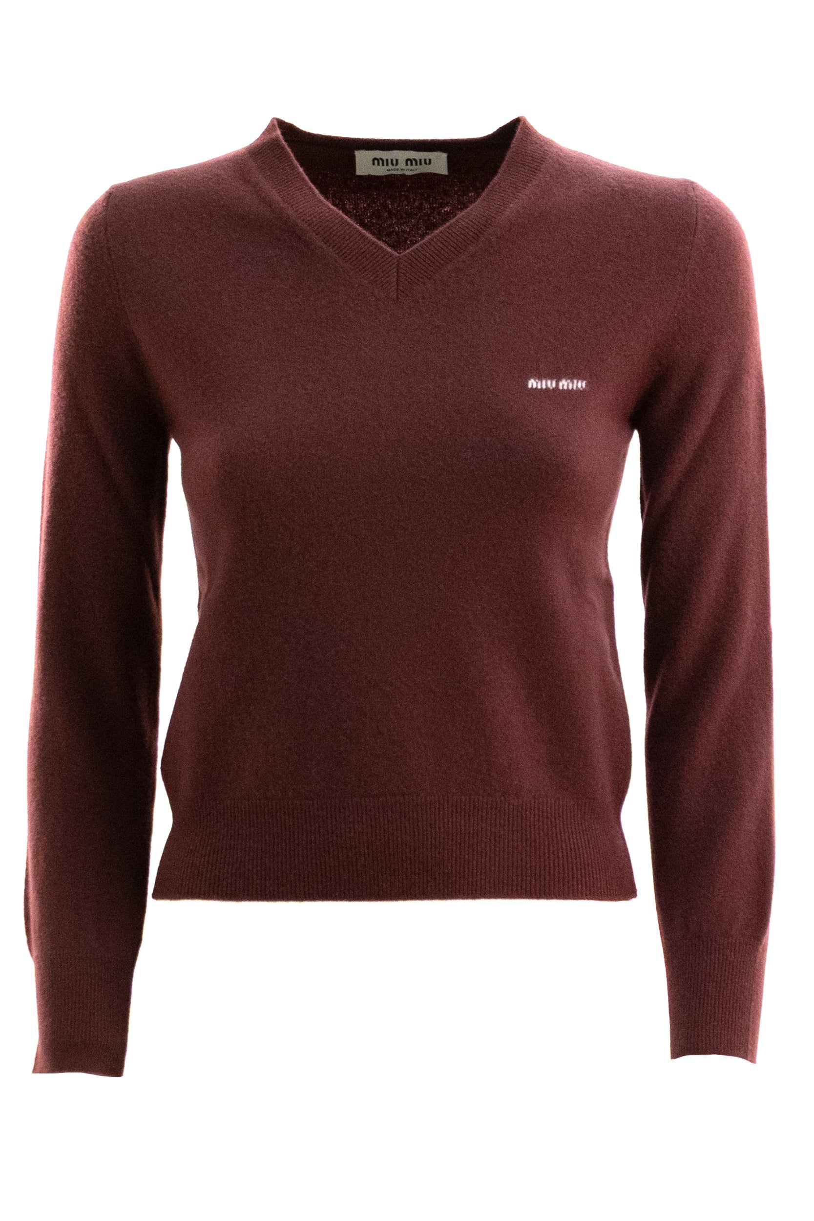 Cardigan in lana di colore bordeaux<BR/> MML08K S OOO 6600 F0399 MIU MIU 