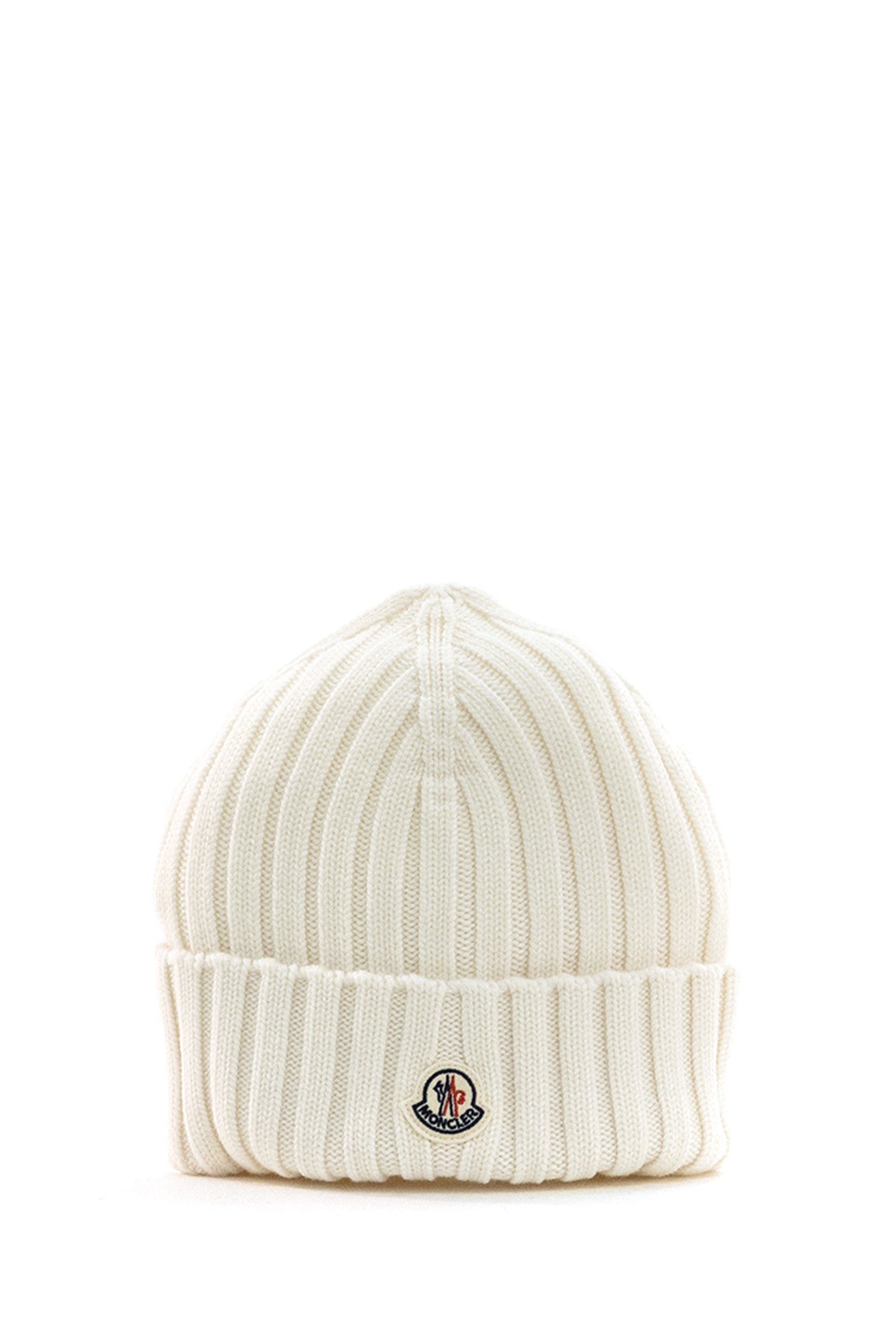 Berretto in lana a coste di colore bianco<BR/> 3B000-36 A9327 030 MONCLER 