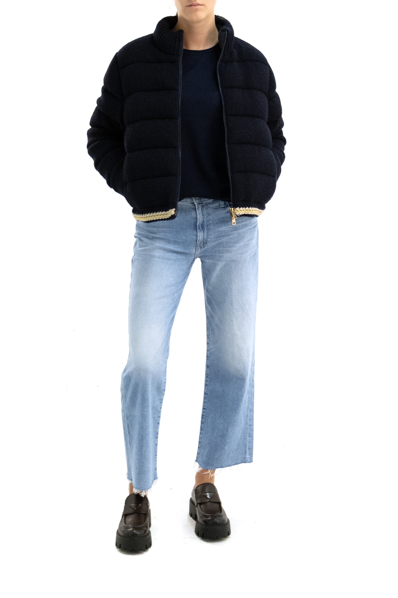 Piumino in maglia di cotone di colore blu<BR/> 9B000-09 N0005 780 MONCLER 