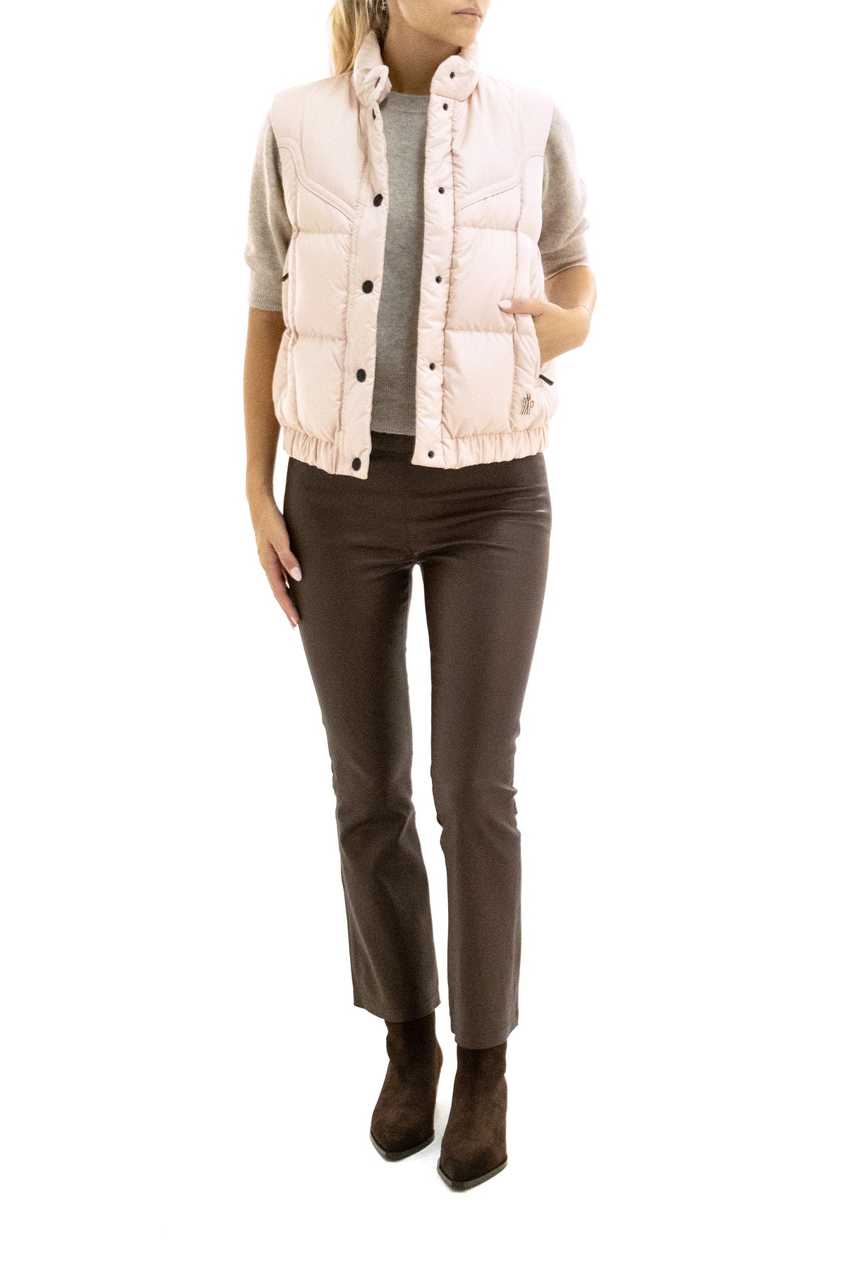MONCLER GRENOBLE Gilet Doucy in poliestere color rosa cipria, Multi, vista 2