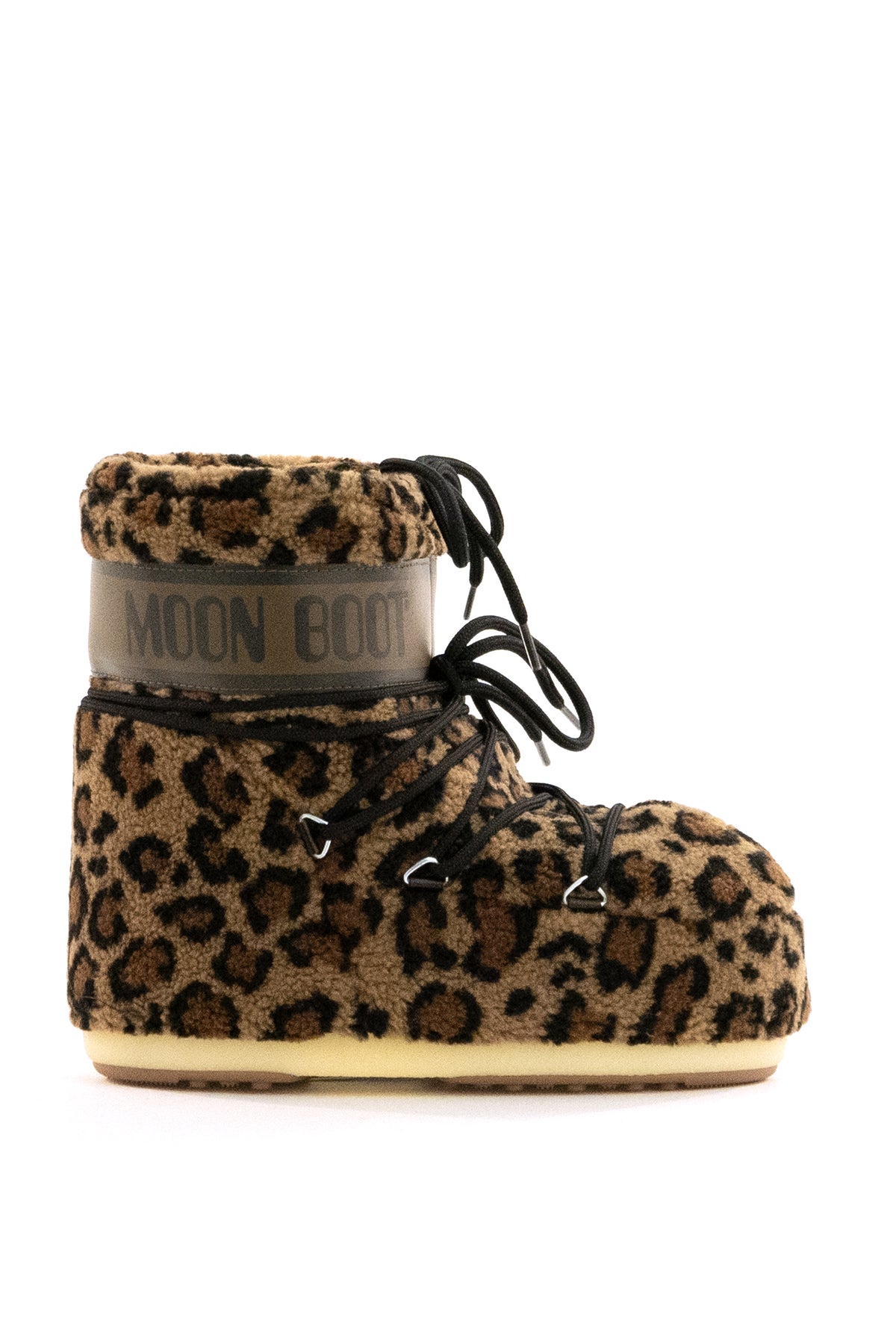 MOON BOOT Stivali da neve bassi Icon in teddy stampa leopardo, Marrone
