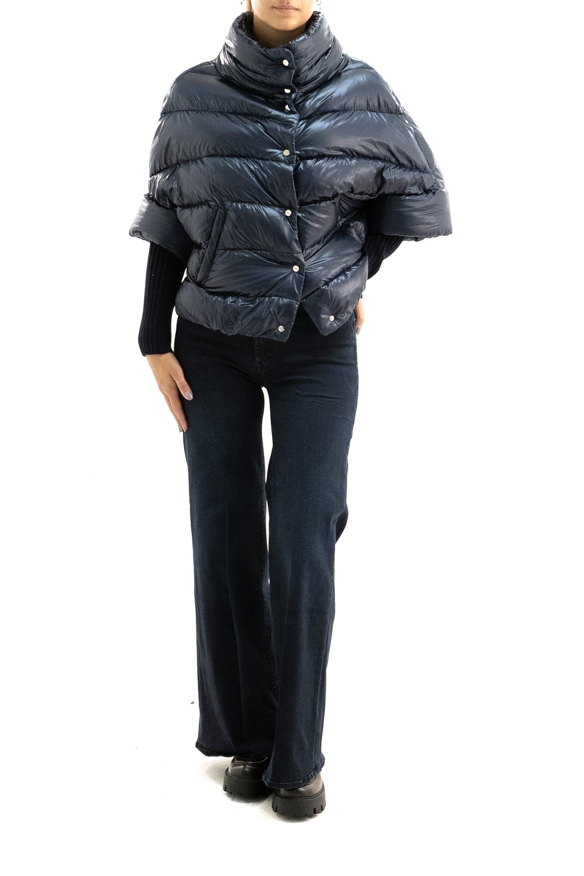 MOTHER Jeans The Roller Sneak in denim di cotone stretch di colore blu, vista 2