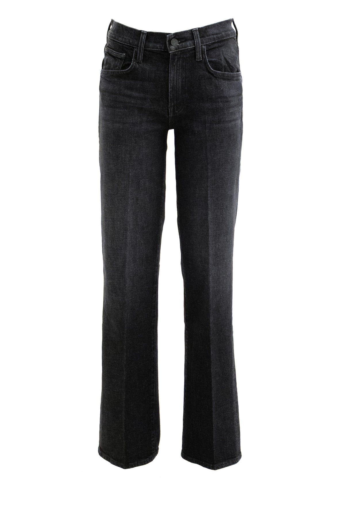MOTHER Black cotton denim Mid Rise Zip Rambler jeans, Nero