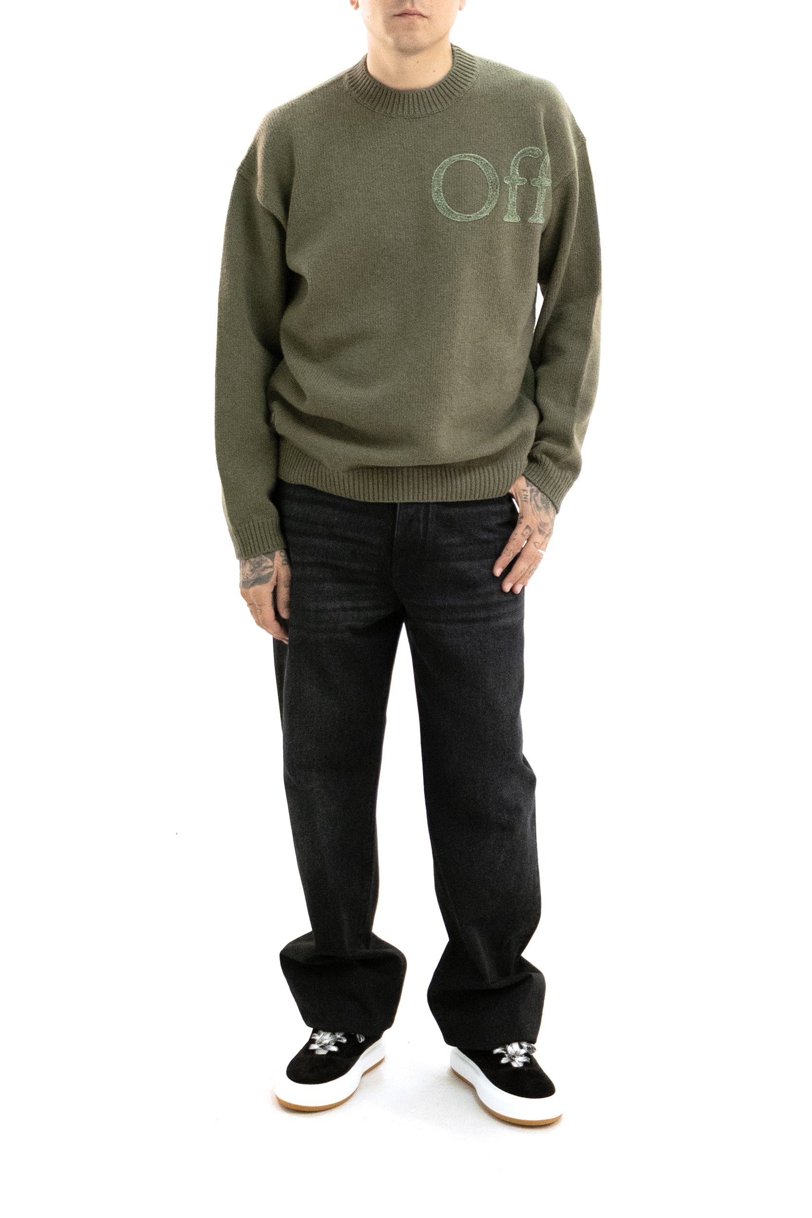 Pullover in lana color verde miltare<BR/> 44MHE20QF26K001022 SEA TURTLE OFF WHITE 