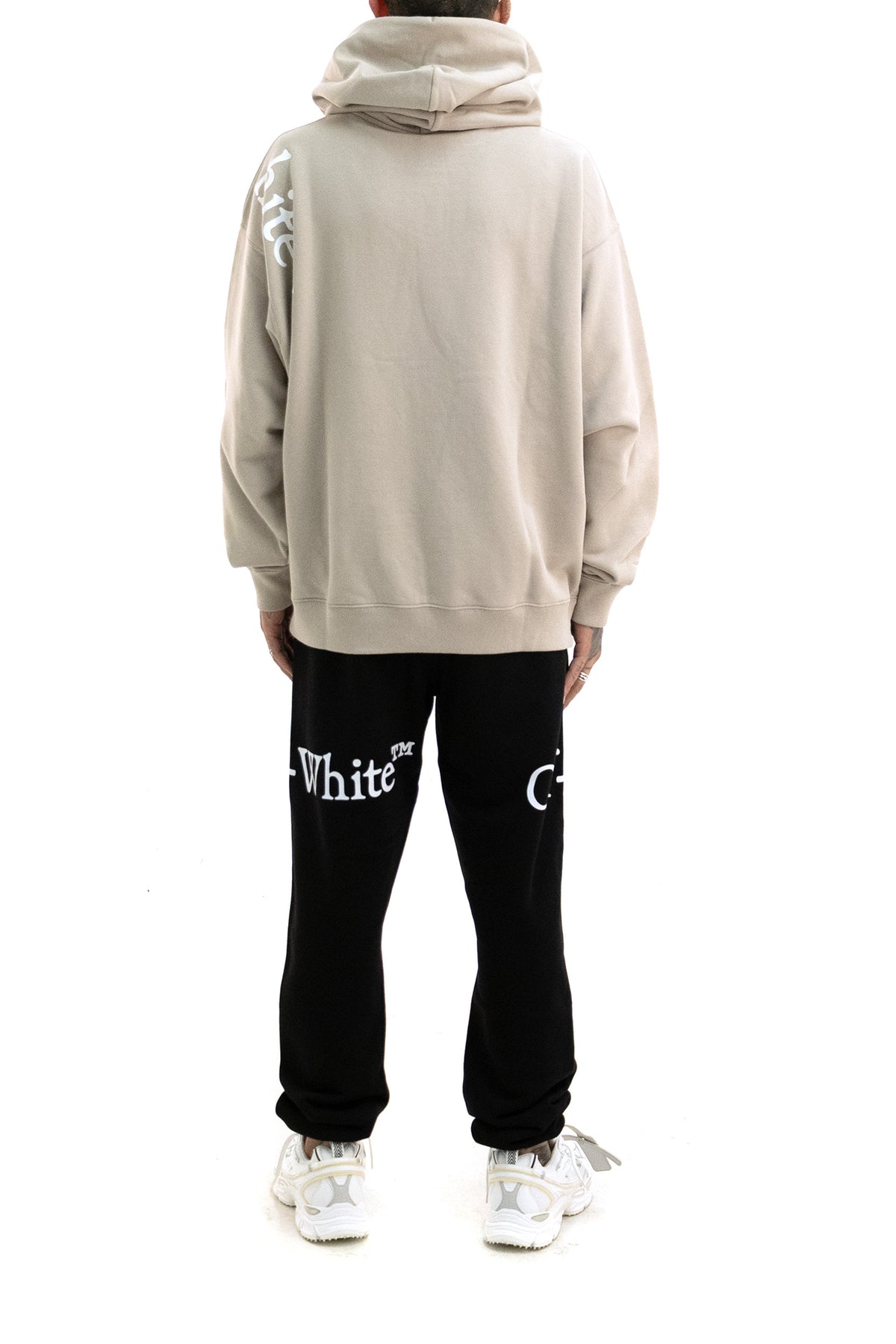 OFF WHITE Felpa con cappuccio in cotone di colore beige, vista 3