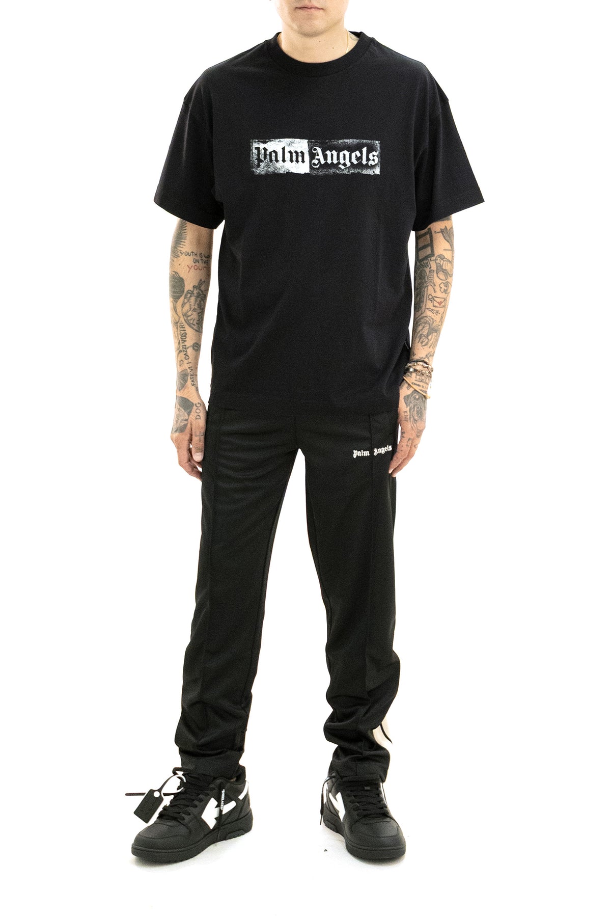 PALM ANGELS T-shirt in cotone di colore nero, Nero/bianco, view 2