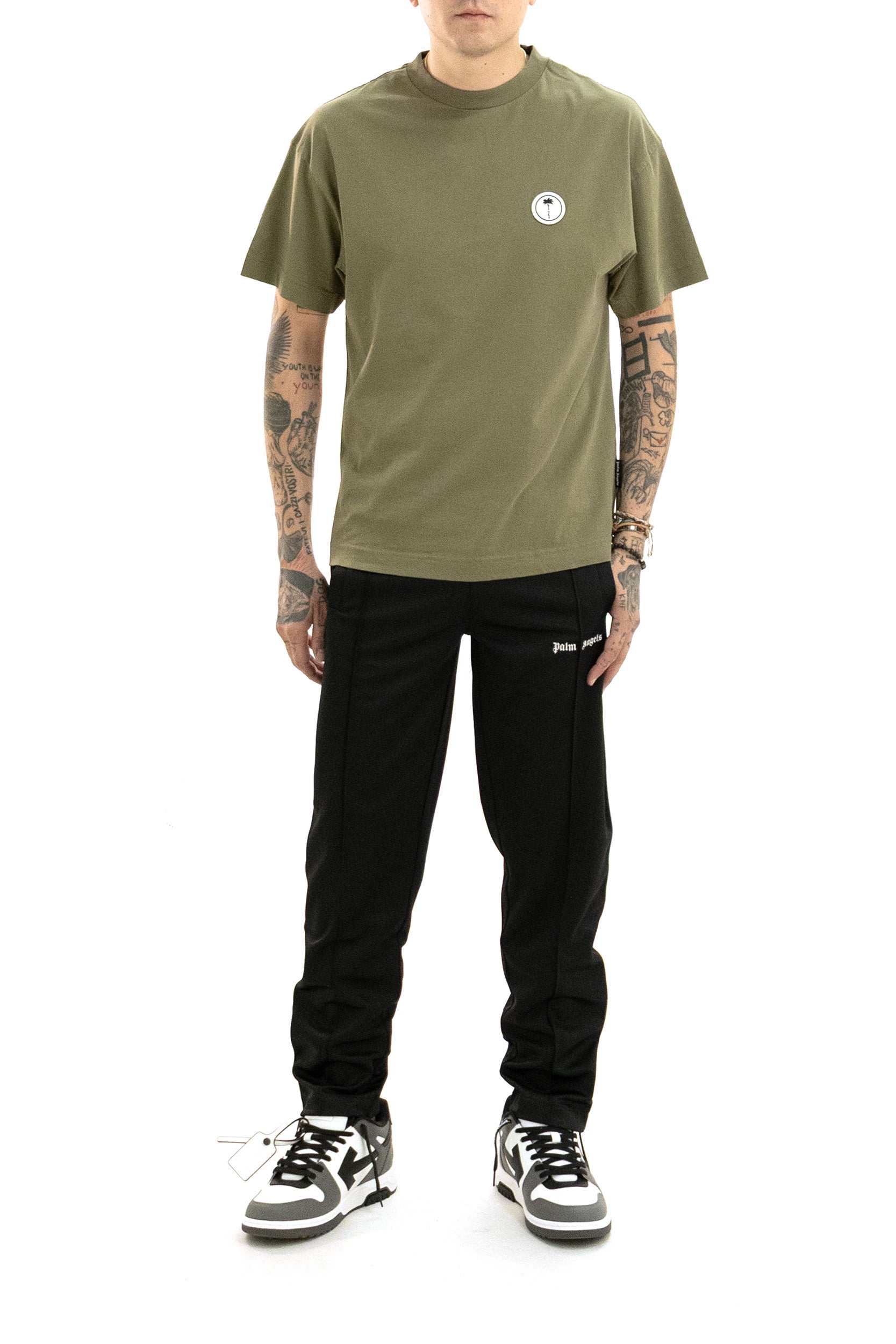 T-shirt in cotone di colore verde militare<BR/> PAMAA001JR002 5403 PALM ANGELS 