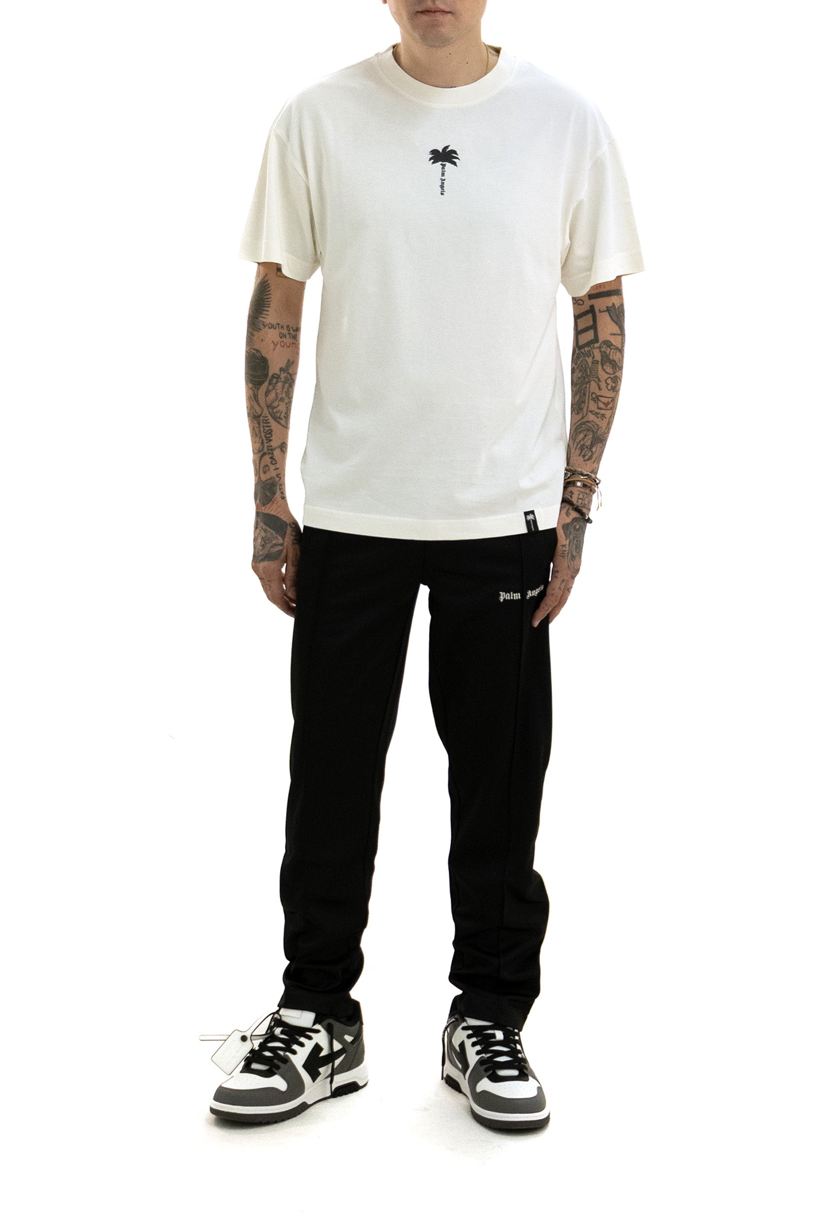 T-shirt in cotone di colore bianco<BR/> PAMAA001JR008 0310 PALM ANGELS 