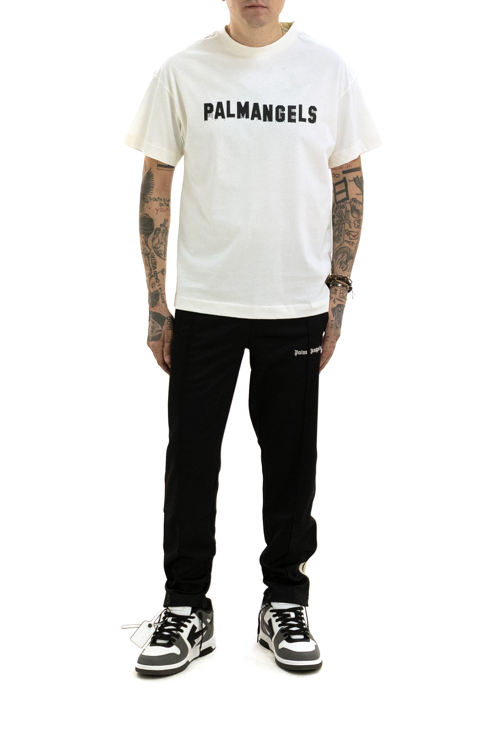 T-shirt in cotone di colore bianco <BR/> PAMAA001JR018 0310 PALM ANGELS 