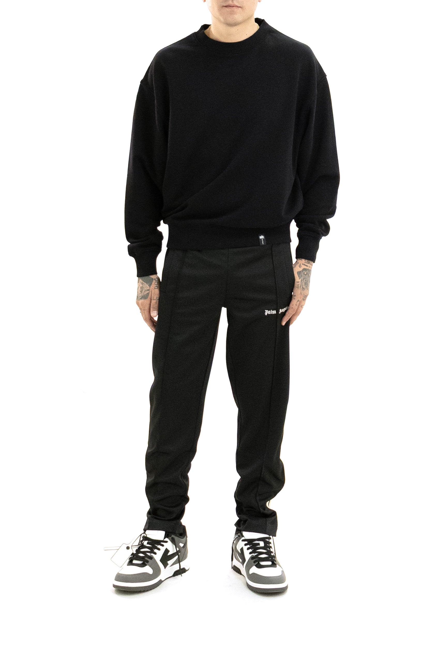 Felpa in cotone di colore nero<BR/> PAMBA003FL003 1003 PALM ANGELS 