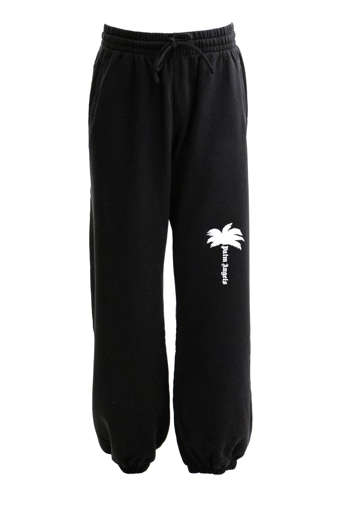 PALM ANGELS Pantaloni jogging in cotone di colore nero, Nero/bianco