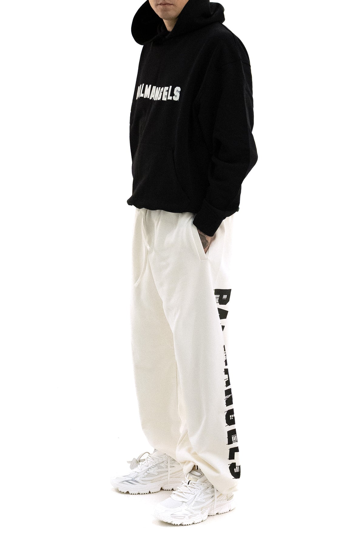 PALM ANGELS Pantaloni jogging in cotone di colore bianco, Bianco/nero, view 3