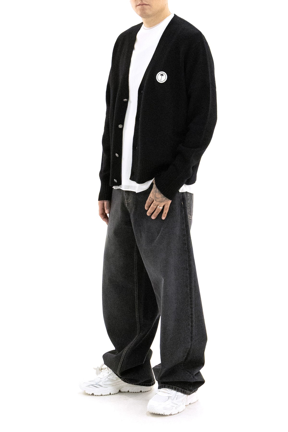 PALM ANGELS Cardigan in lana di colore nero, Nero/bianco, vista 2