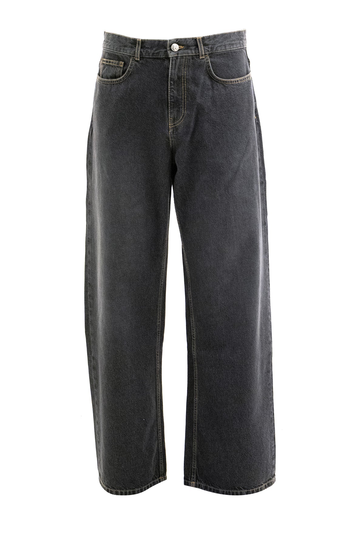 PALM ANGELS Jeans in denim di colore nero lavato, Nero/rosso
