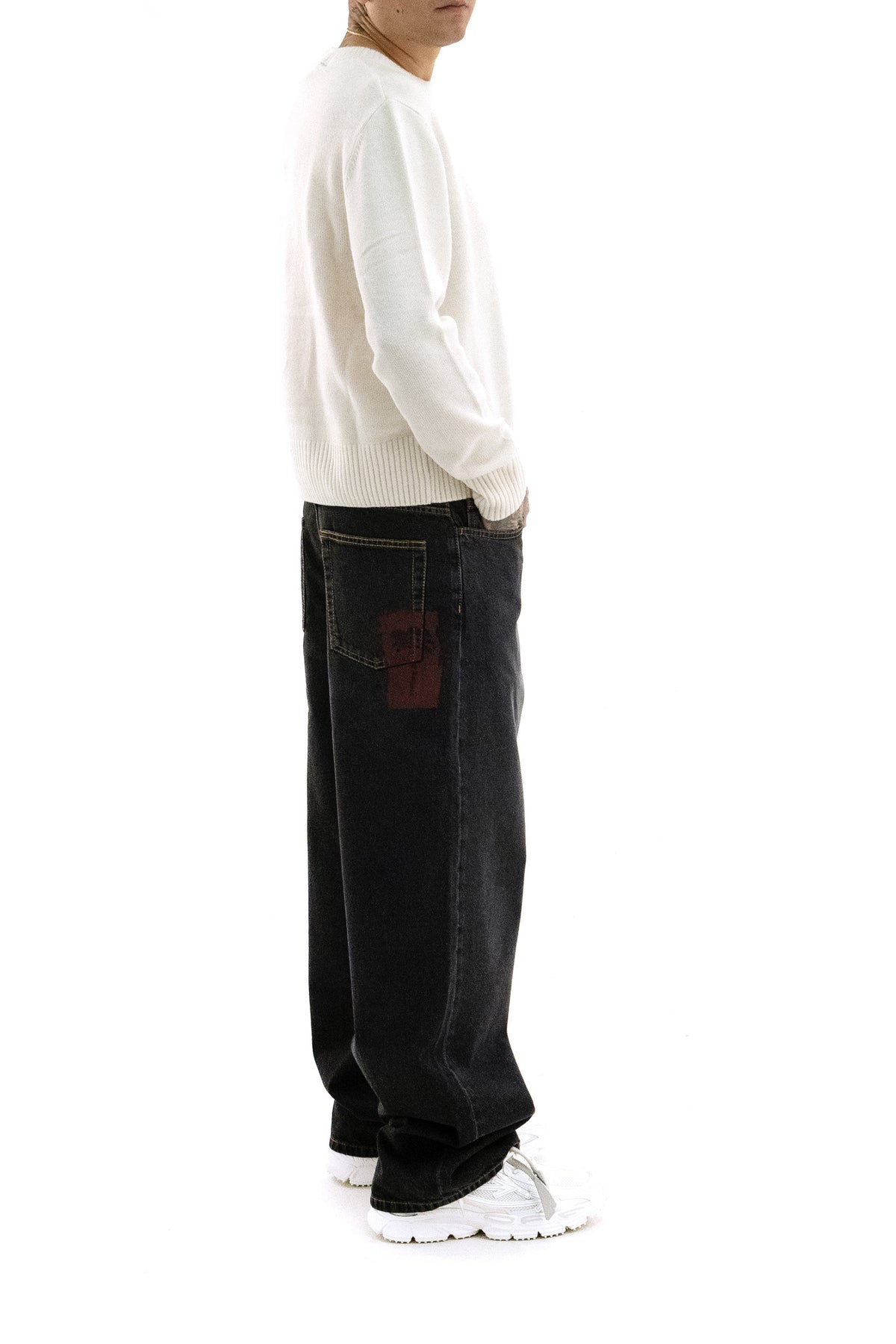 PALM ANGELS Jeans in denim di colore nero lavato, Nero/rosso, vista 4