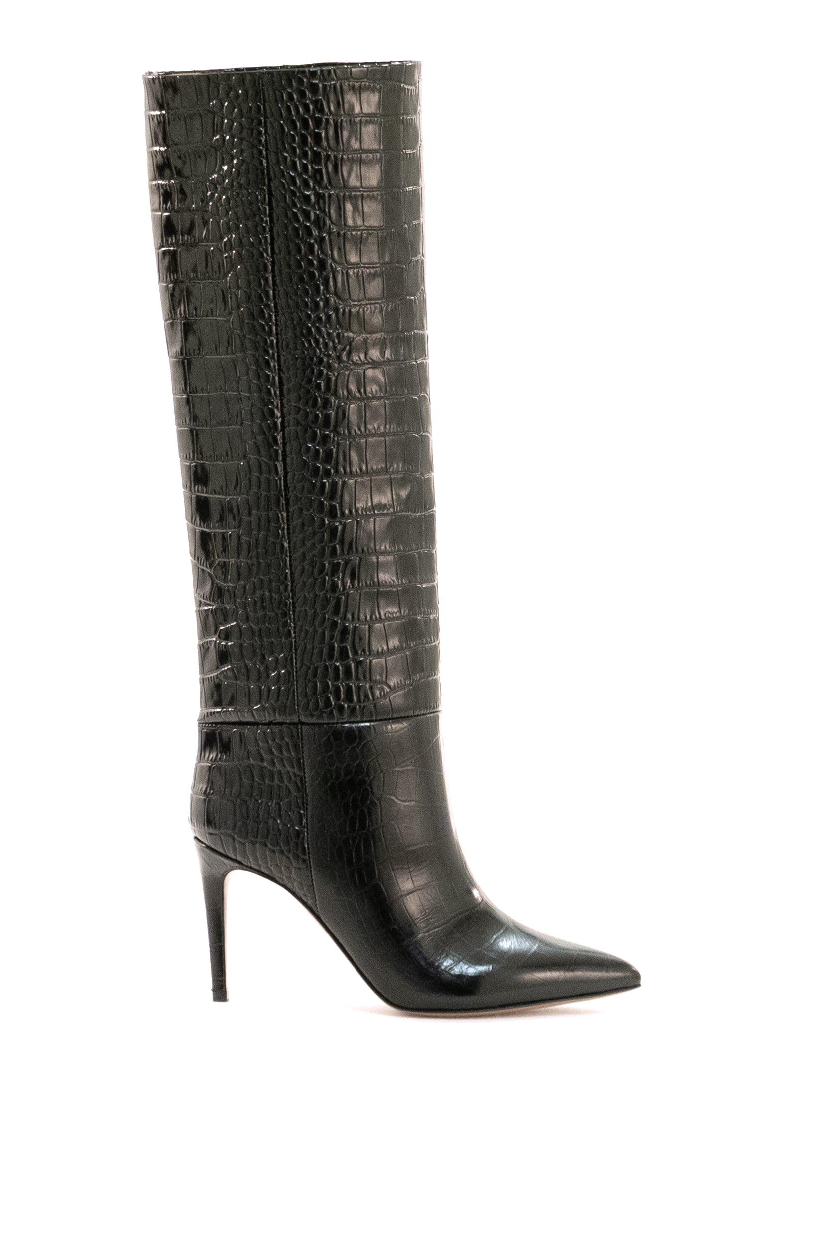Stivali in pelle stampa coccodrillo di colore nero<BR/> PX548 CARBONE PARIS TEXAS 