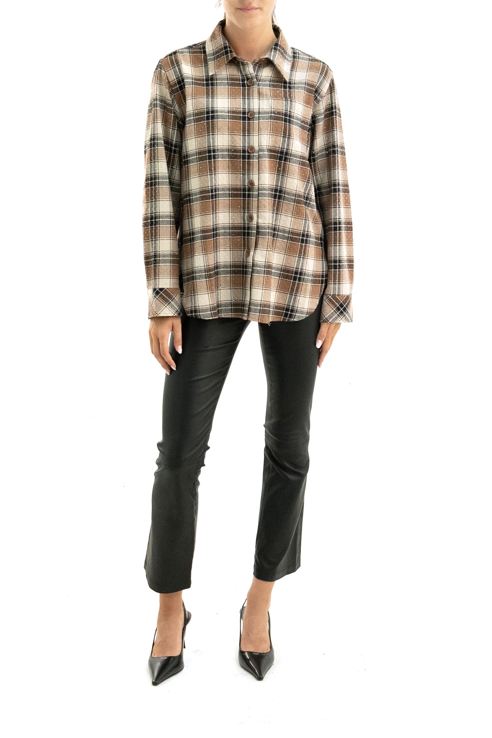 Camicia in cotone a quadri di colore marrone<BR/> COWBOY-D380669 808 P.A.R.O.S.H. 